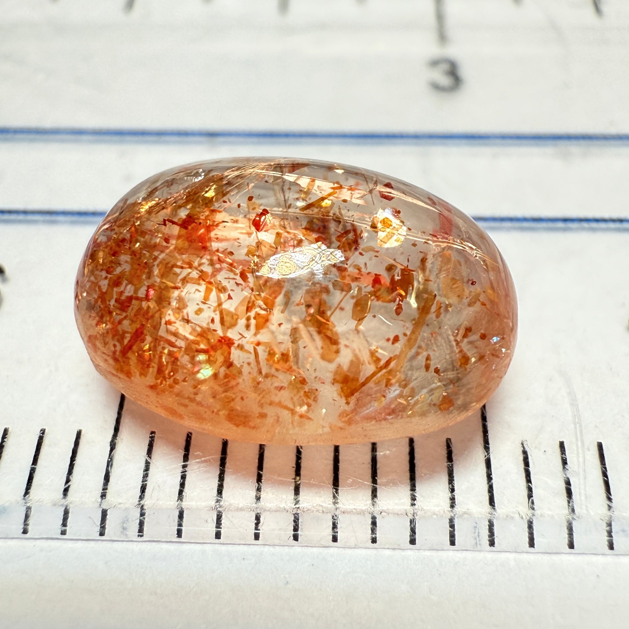 Confetti Sunstone Cabochon, 3.58ct, Tanzania, Untreated Unheated, flat backed