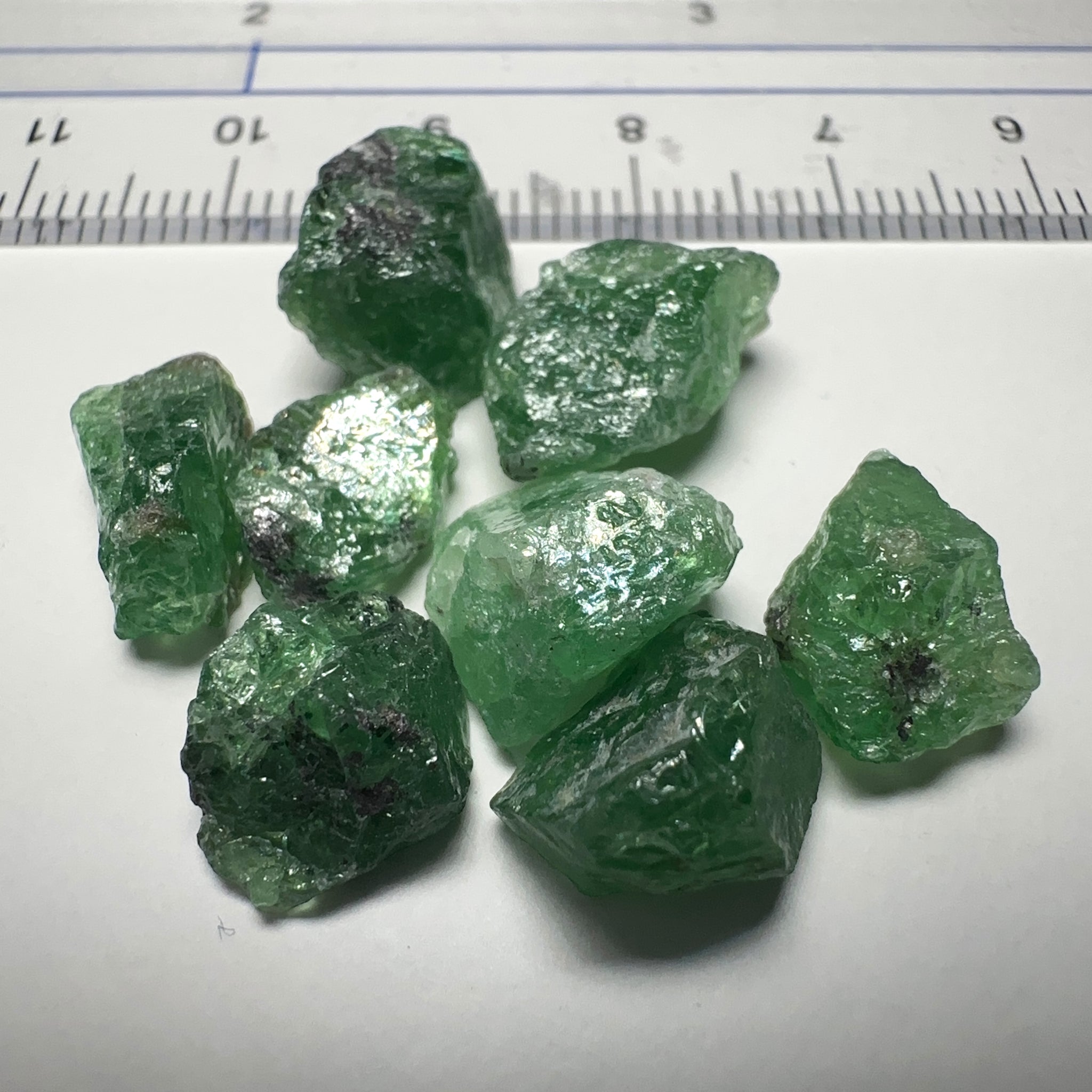 Tsavorite Garnet Lot, 41.24ct, Tanzania. Untreated Unheated. 3.23ct - 7.13ct. All included, slightly transparent, good for setting in jewellery as is or as specimens to add to a collection