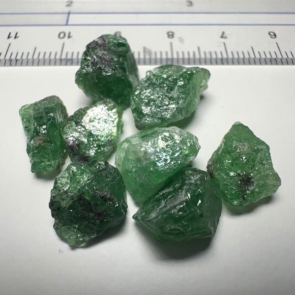 41.24ct Tsavorite Garnet Lot, Tanzania. Untreated Unheated. 3.23ct - 7.13ct. All included, slightly transparent, good for setting in jewellery as is or as specimens to add to a collection