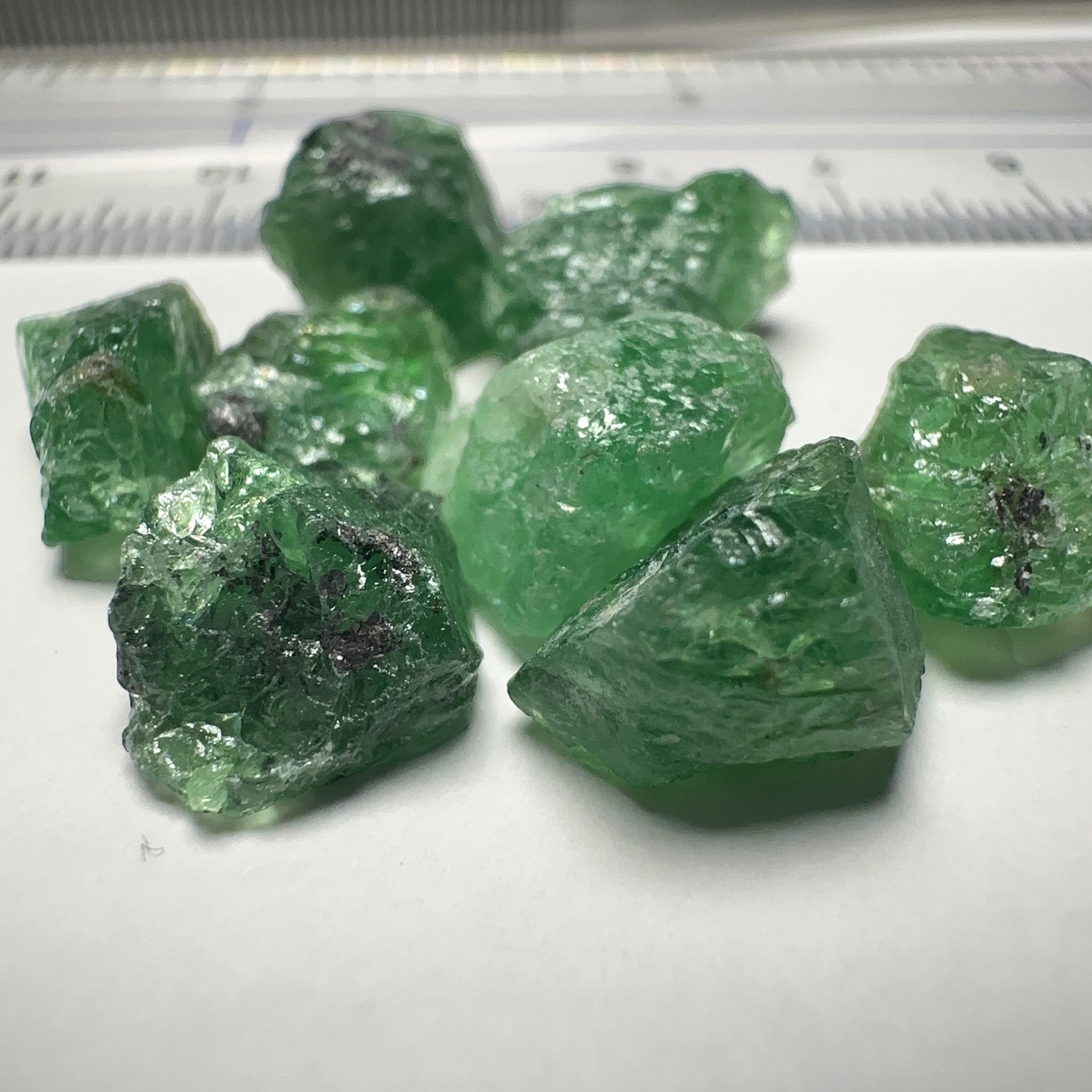Tsavorite Garnet Lot, 41.24ct, Tanzania. Untreated Unheated. 3.23ct - 7.13ct. All included, slightly transparent, good for setting in jewellery as is or as specimens to add to a collection