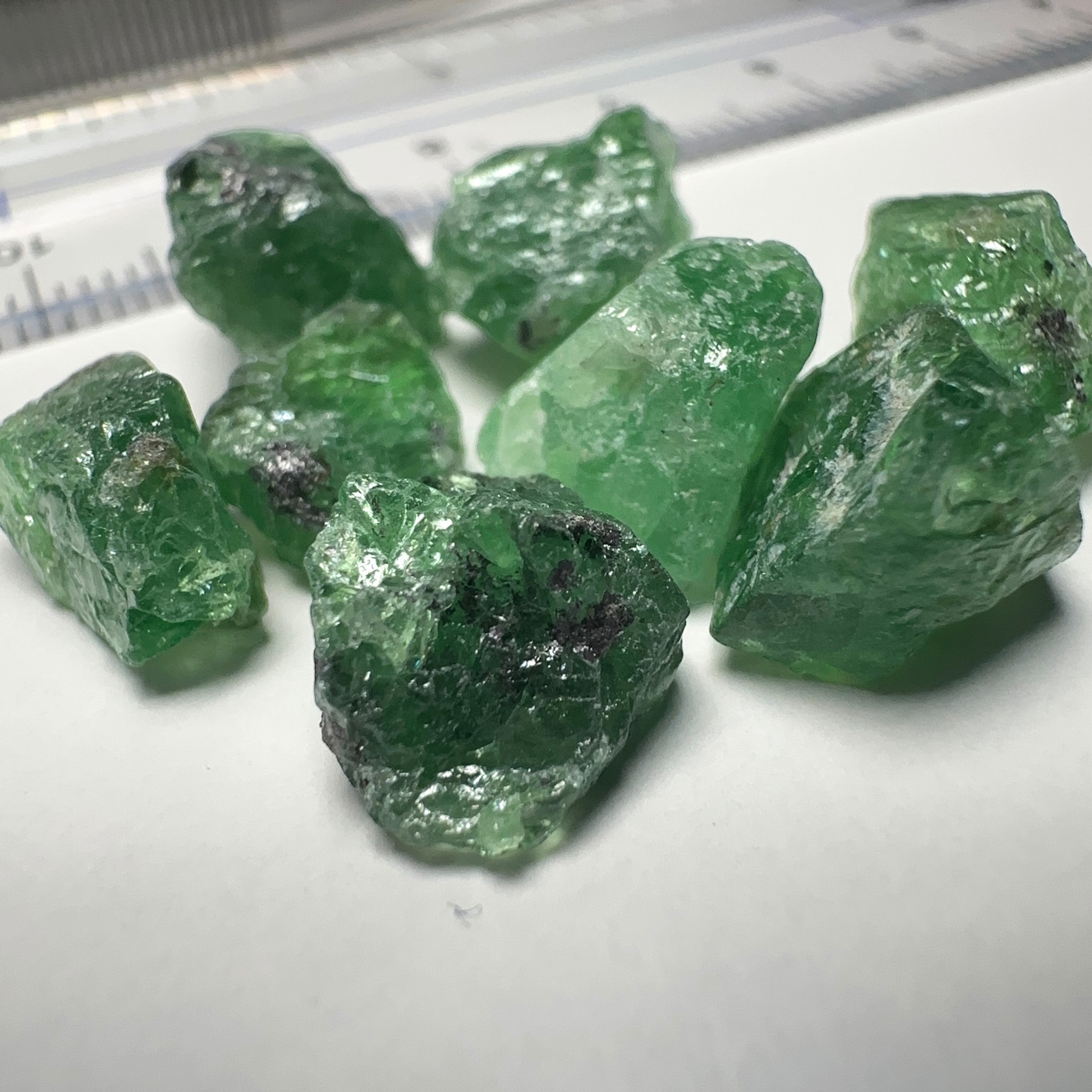 Tsavorite Garnet Lot, 41.24ct, Tanzania. Untreated Unheated. 3.23ct - 7.13ct. All included, slightly transparent, good for setting in jewellery as is or as specimens to add to a collection
