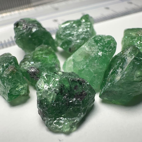 Tsavorite Garnet Lot, 41.24ct, Tanzania. Untreated Unheated. 3.23ct - 7.13ct. All included, slightly transparent, good for setting in jewellery as is or as specimens to add to a collection
