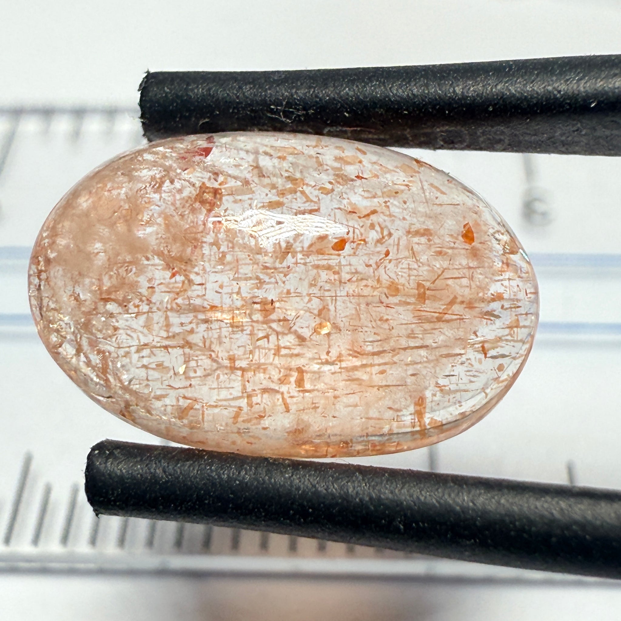 Confetti Sunstone Cabochon, 4.31ct, Tanzania, Untreated Unheated, flat backed