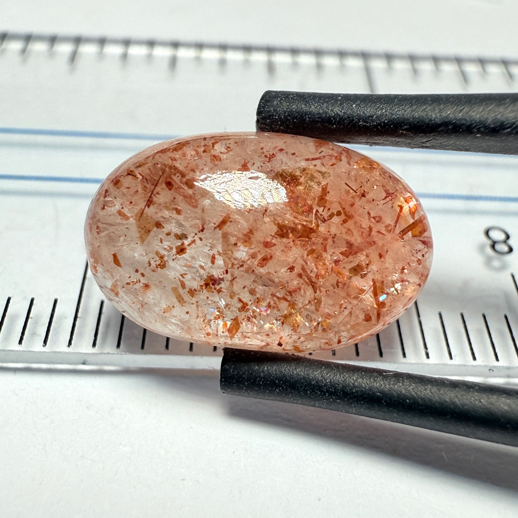 Confetti Sunstone Cabochon, 4.79ct, Tanzania, Untreated Unheated, flat backed