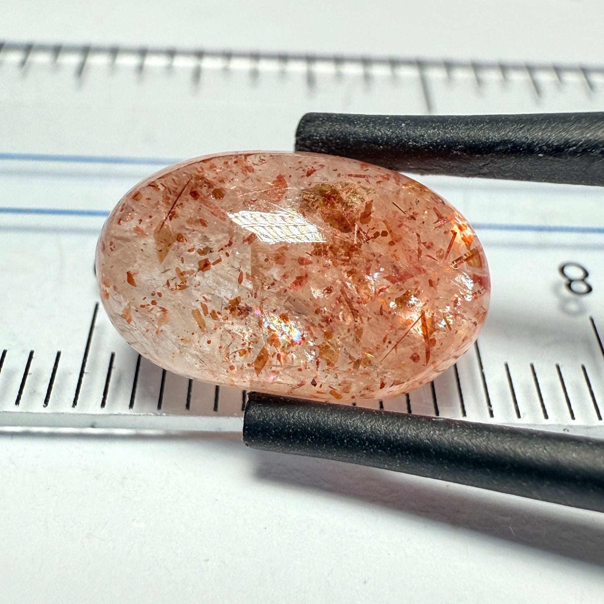 Confetti Sunstone Cabochon, 4.79ct, Tanzania, Untreated Unheated, flat backed