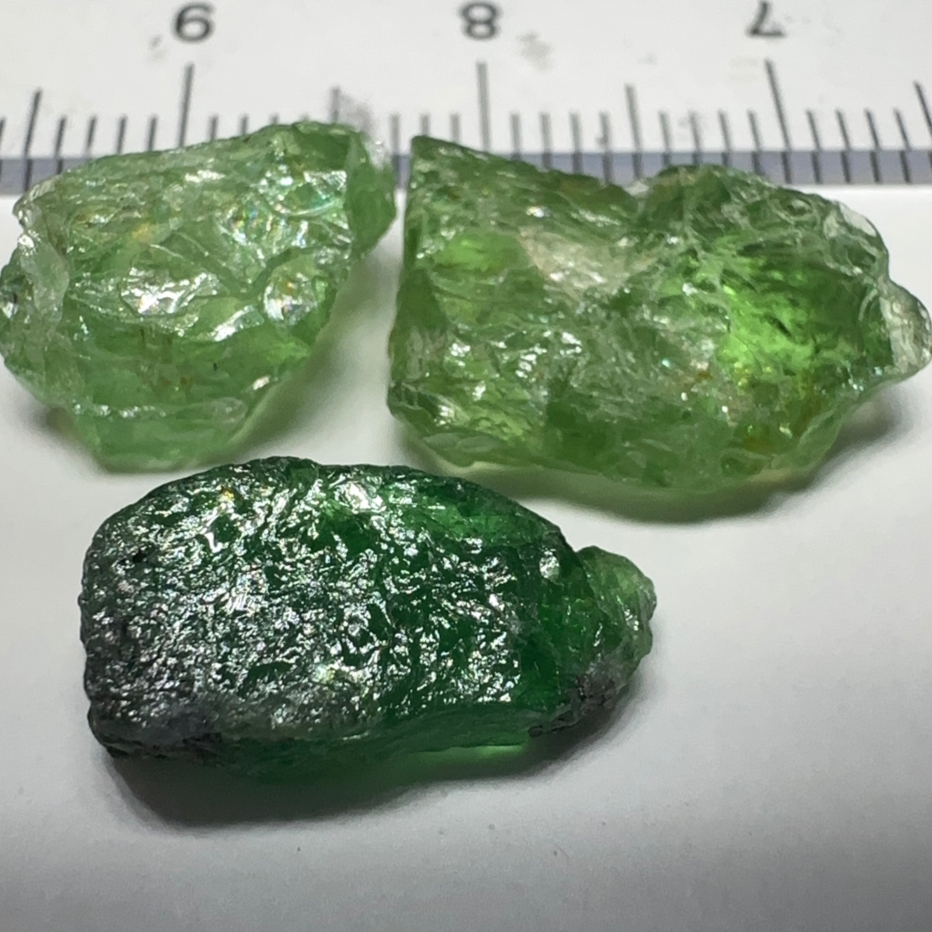 16.91ct Tsavorite Garnet Lot, Tanzania. Untreated Unheated. 4.20ct - 7.03ct. All included but transparent, good for setting in jewellery as is