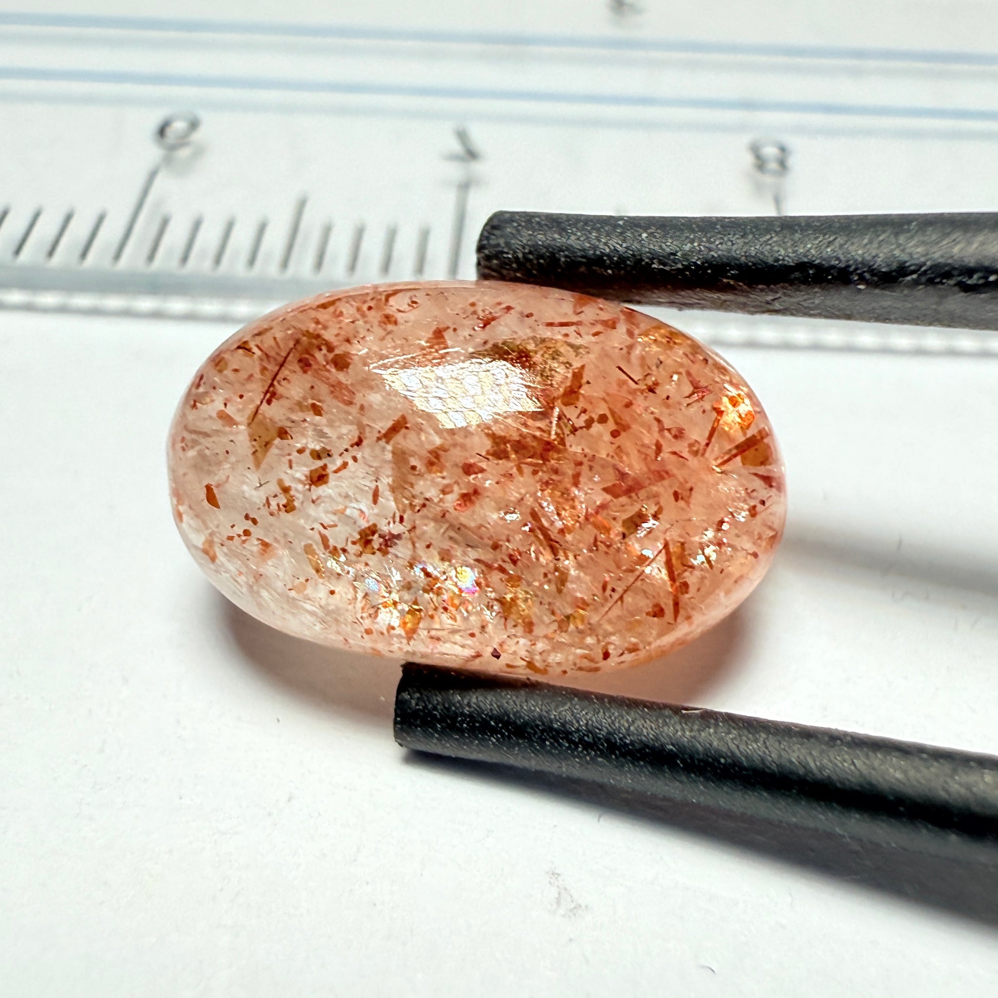 Confetti Sunstone Cabochon, 4.79ct, Tanzania, Untreated Unheated, flat backed