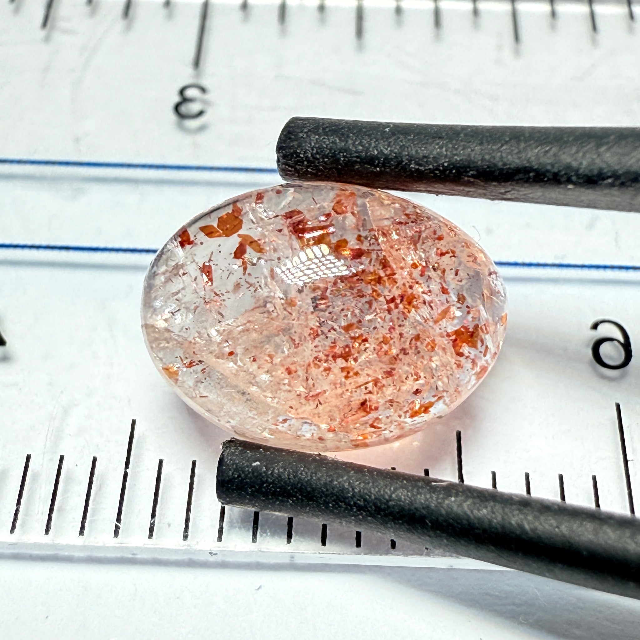 Confetti Sunstone Cabochon, 2.78ct, Tanzania, Untreated Unheated, flat backed