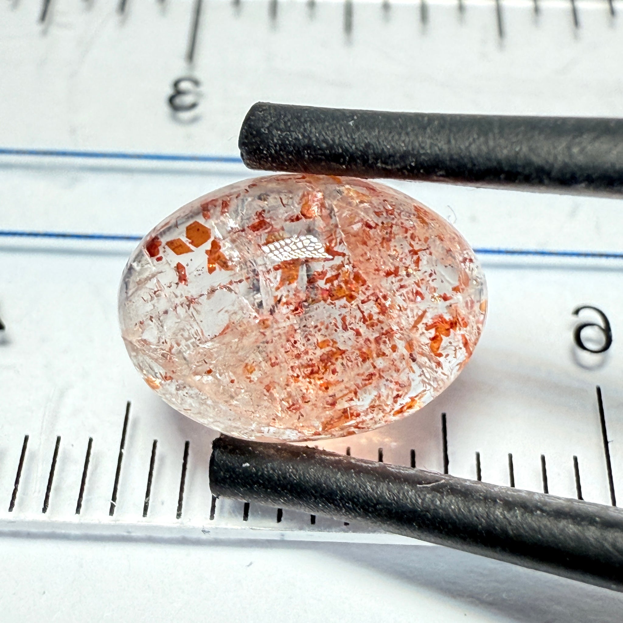 Confetti Sunstone Cabochon, 2.78ct, Tanzania, Untreated Unheated, flat backed