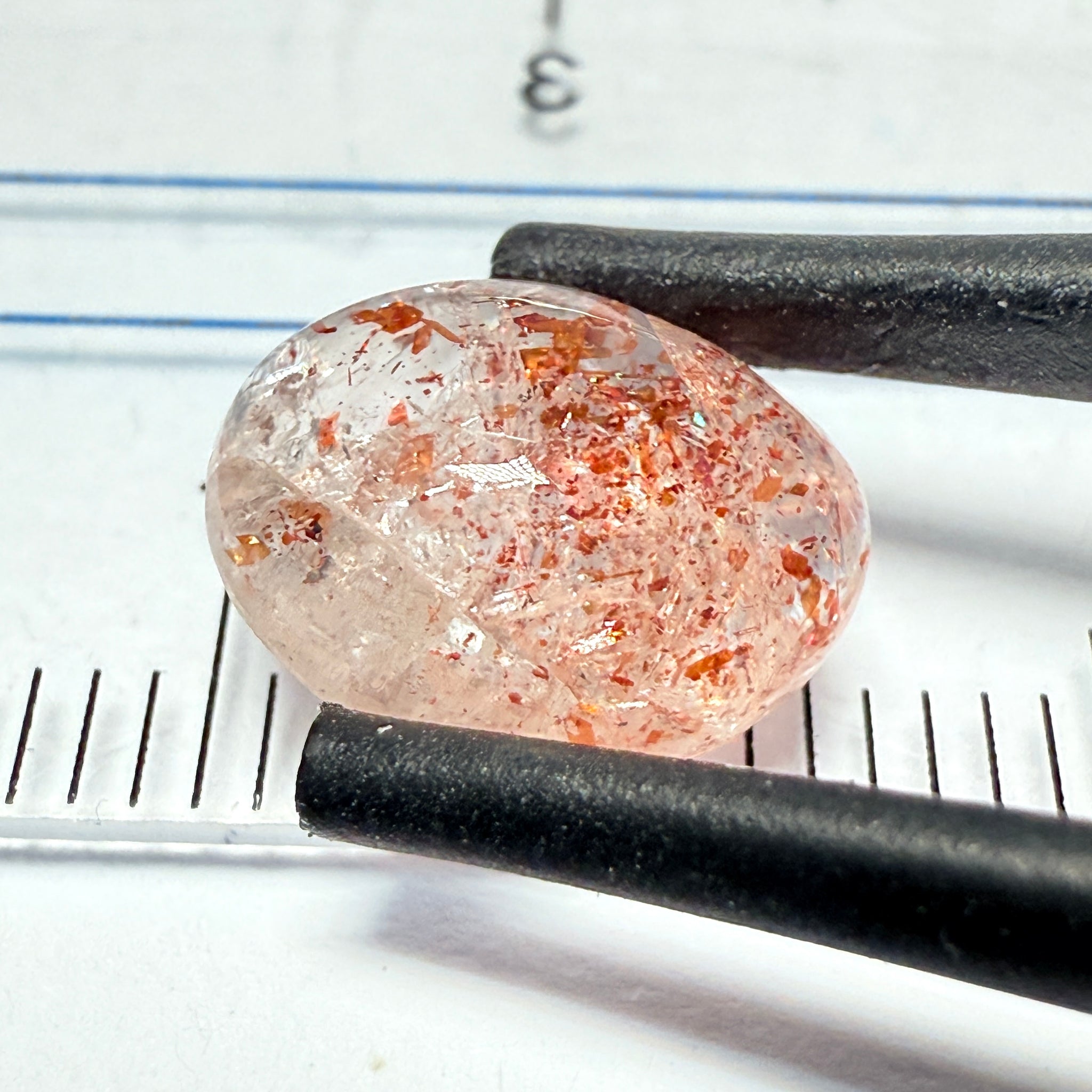 Confetti Sunstone Cabochon, 2.78ct, Tanzania, Untreated Unheated, flat backed