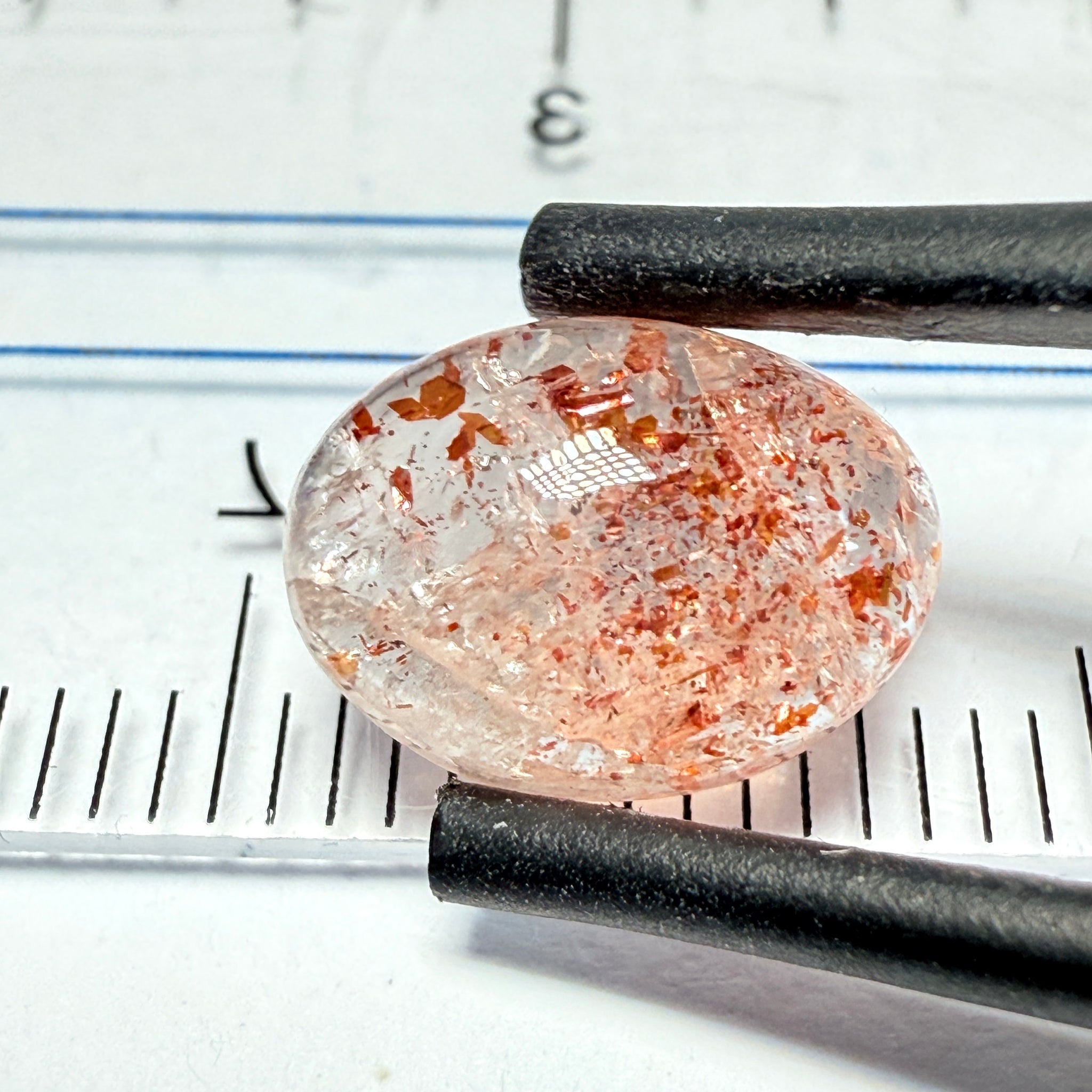 Confetti Sunstone Cabochon, 2.78ct, Tanzania, Untreated Unheated, flat backed