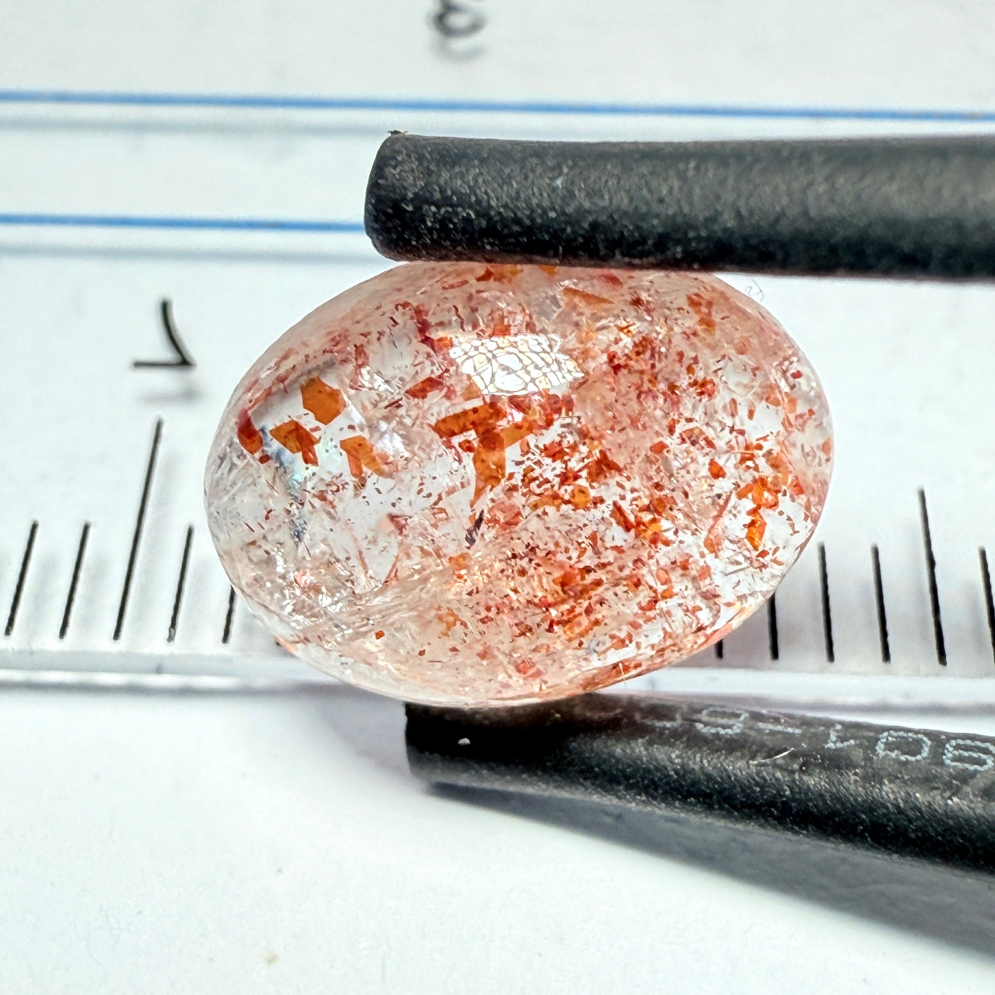 Confetti Sunstone Cabochon, 2.78ct, Tanzania, Untreated Unheated, flat backed