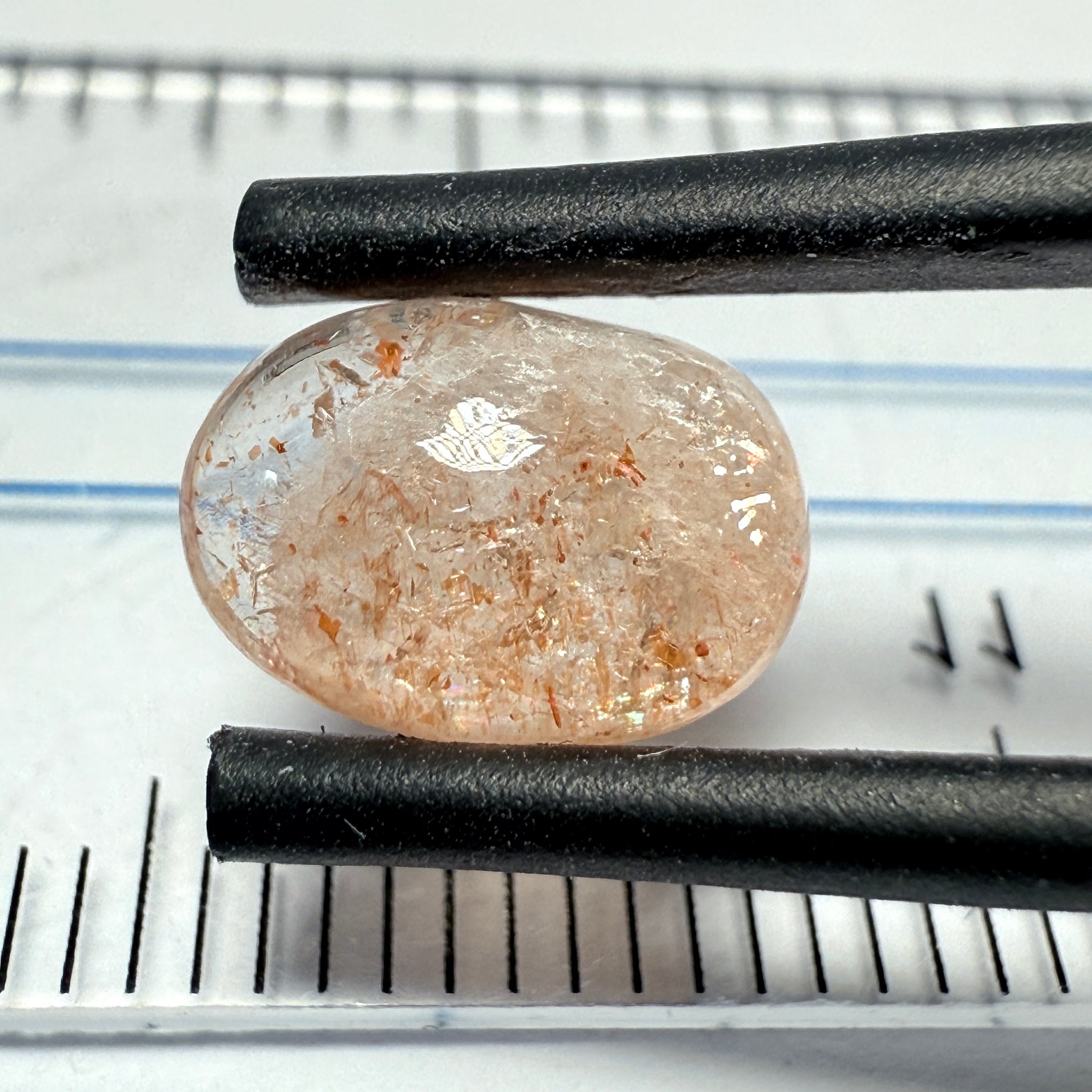Confetti Sunstone Cabochon, 1.94ct, Tanzania, Untreated Unheated, flat backed