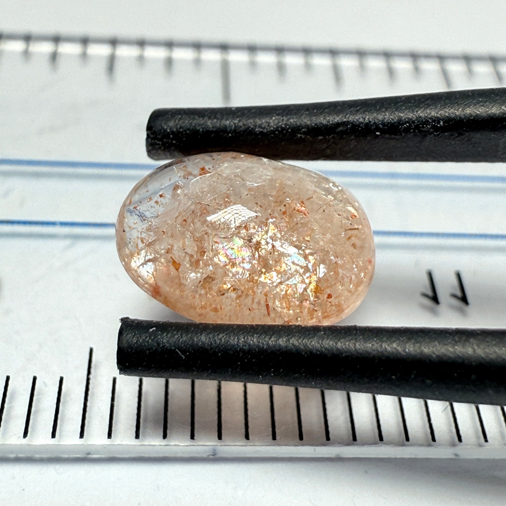 Confetti Sunstone Cabochon, 1.94ct, Tanzania, Untreated Unheated, flat backed