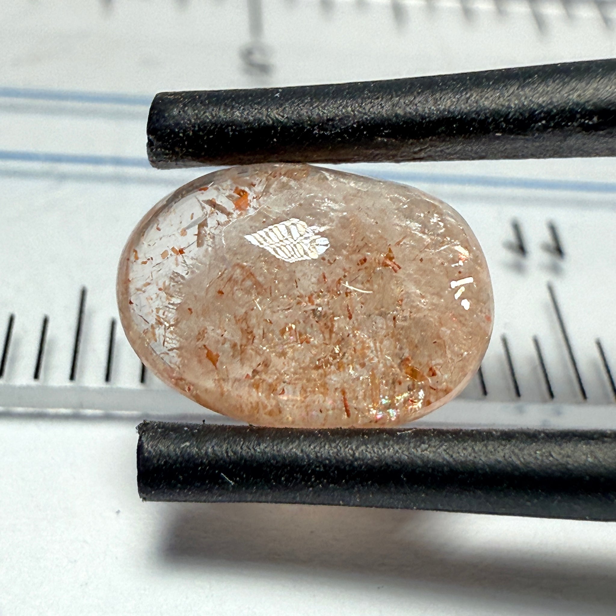 Confetti Sunstone Cabochon, 1.94ct, Tanzania, Untreated Unheated, flat backed