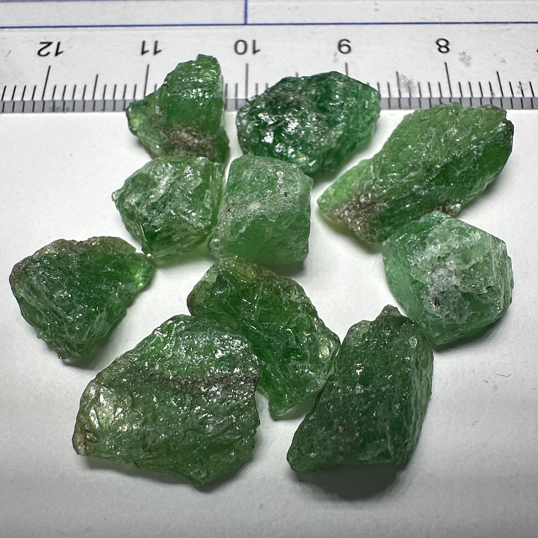Tsavorite Garnet Lot, 54.46ct, Tanzania. Untreated Unheated. 3.98ct - 7.76ct. All included slightly transparent, good for setting in jewellery as is or as specimens to add to a collection