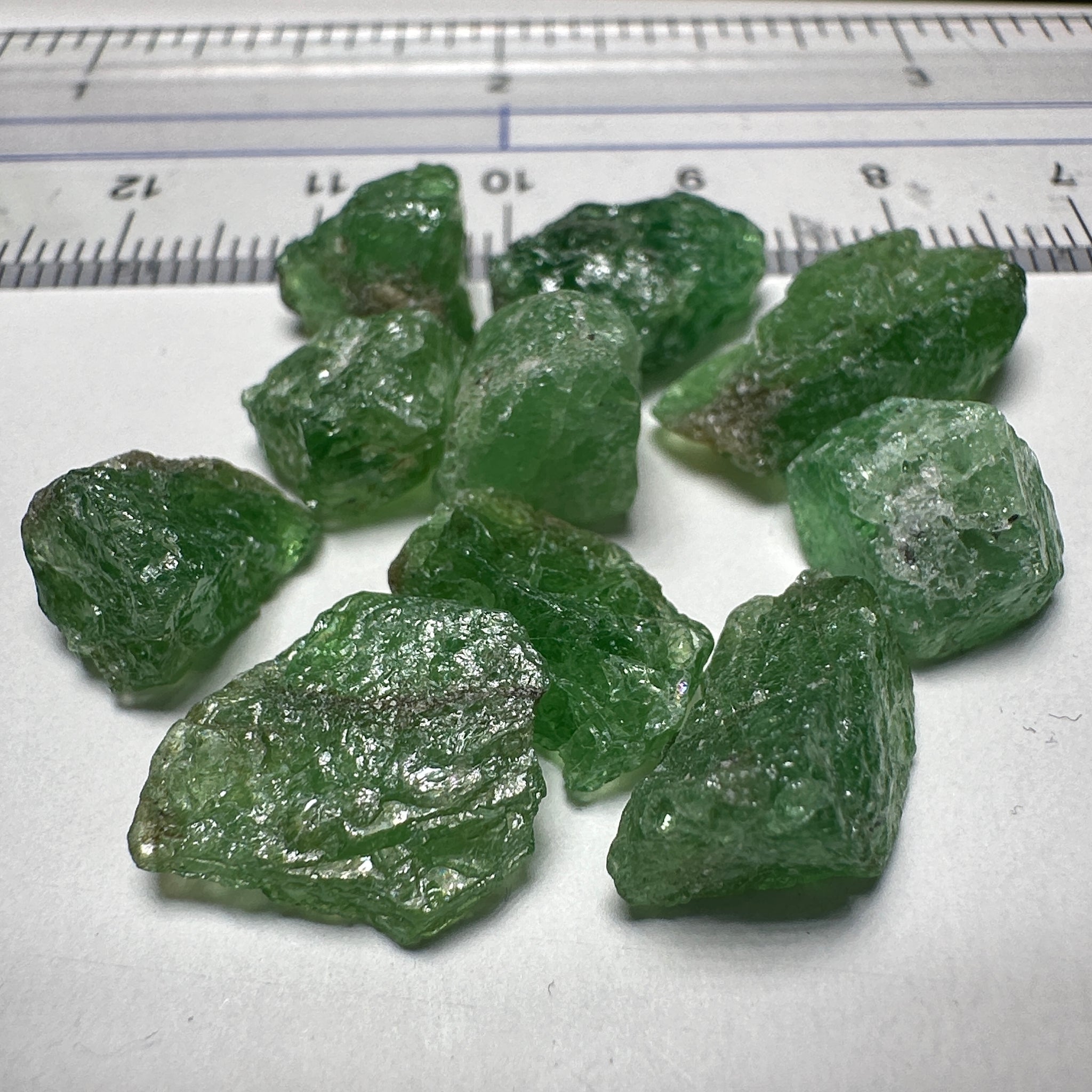 Tsavorite Garnet Lot, 54.46ct, Tanzania. Untreated Unheated. 3.98ct - 7.76ct. All included slightly transparent, good for setting in jewellery as is or as specimens to add to a collection