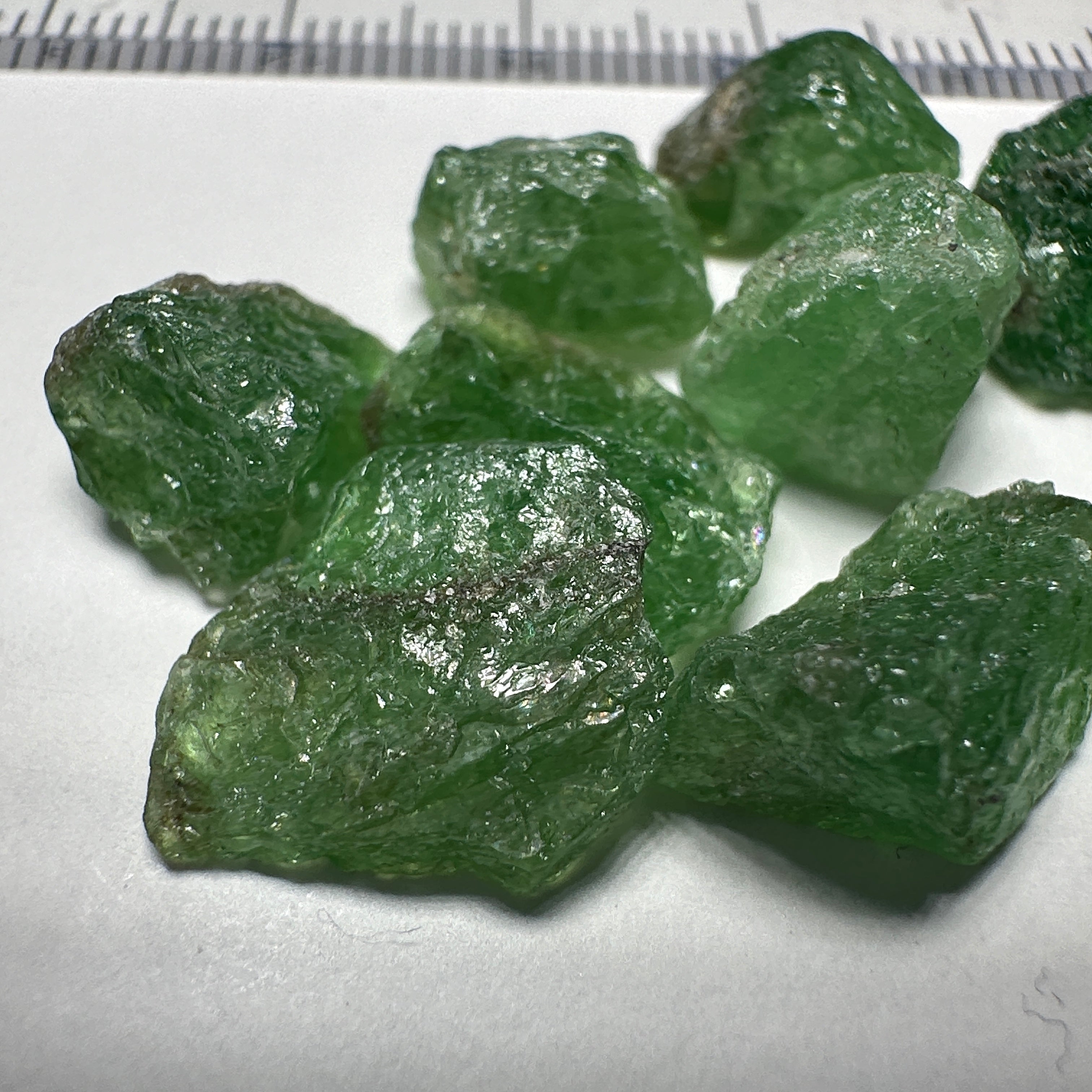 54.46ct Tsavorite Garnet Lot, Tanzania. Untreated Unheated. 3.98ct - 7.76ct. All included slightly transparent, good for setting in jewellery as is or as specimens to add to a collection