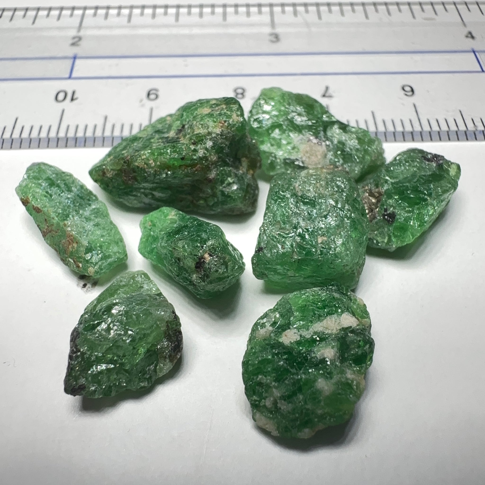 Tsavorite Garnet Lot, 48.73ct, Tanzania. Untreated Unheated. 3.05ct- 12.67ct. Good as specimens to add to a collection