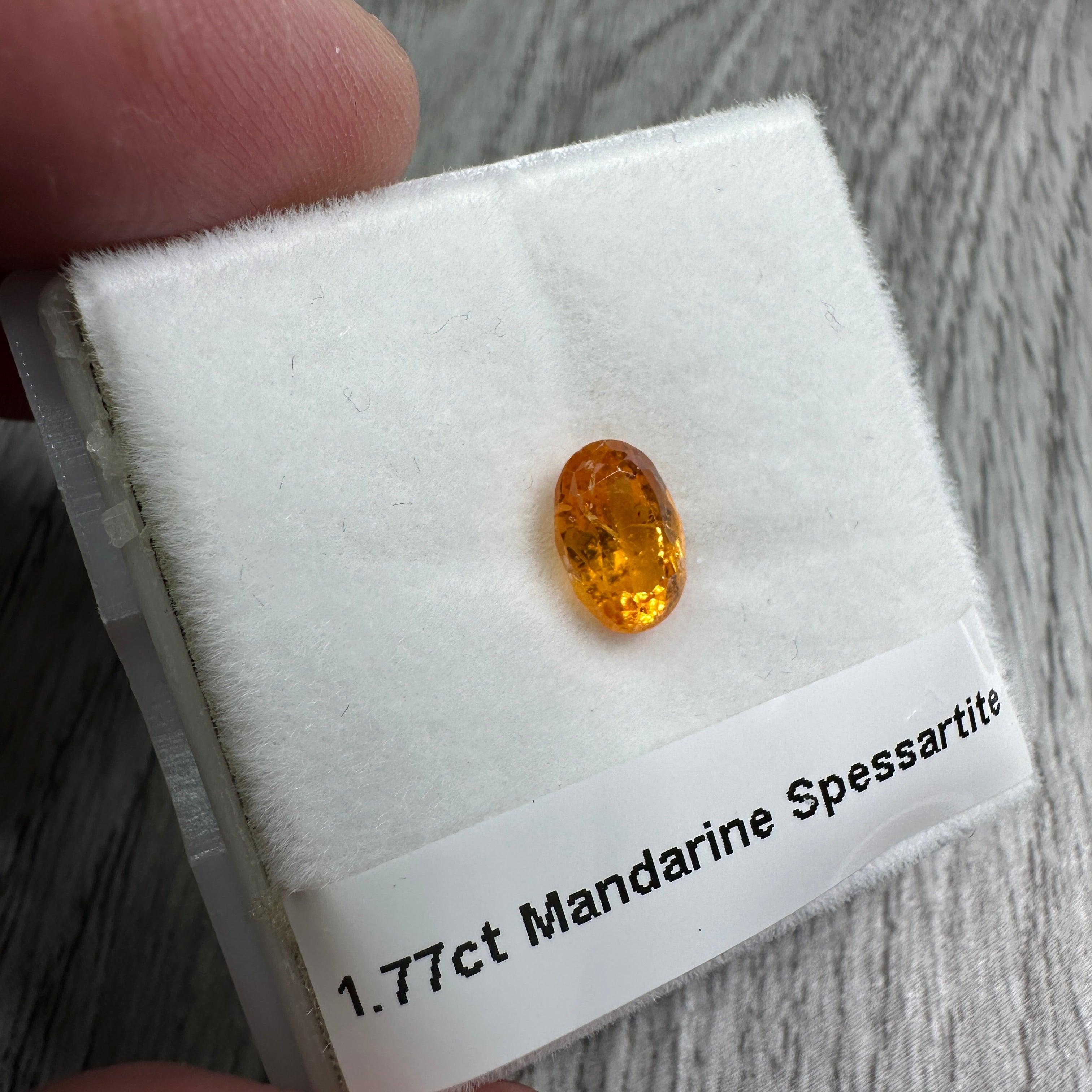 1.77ct Mandarin Spessartite Garnet, Loliondo, Tanzania, Untreated Unheated. Stone has a tiny crack across the crown and table