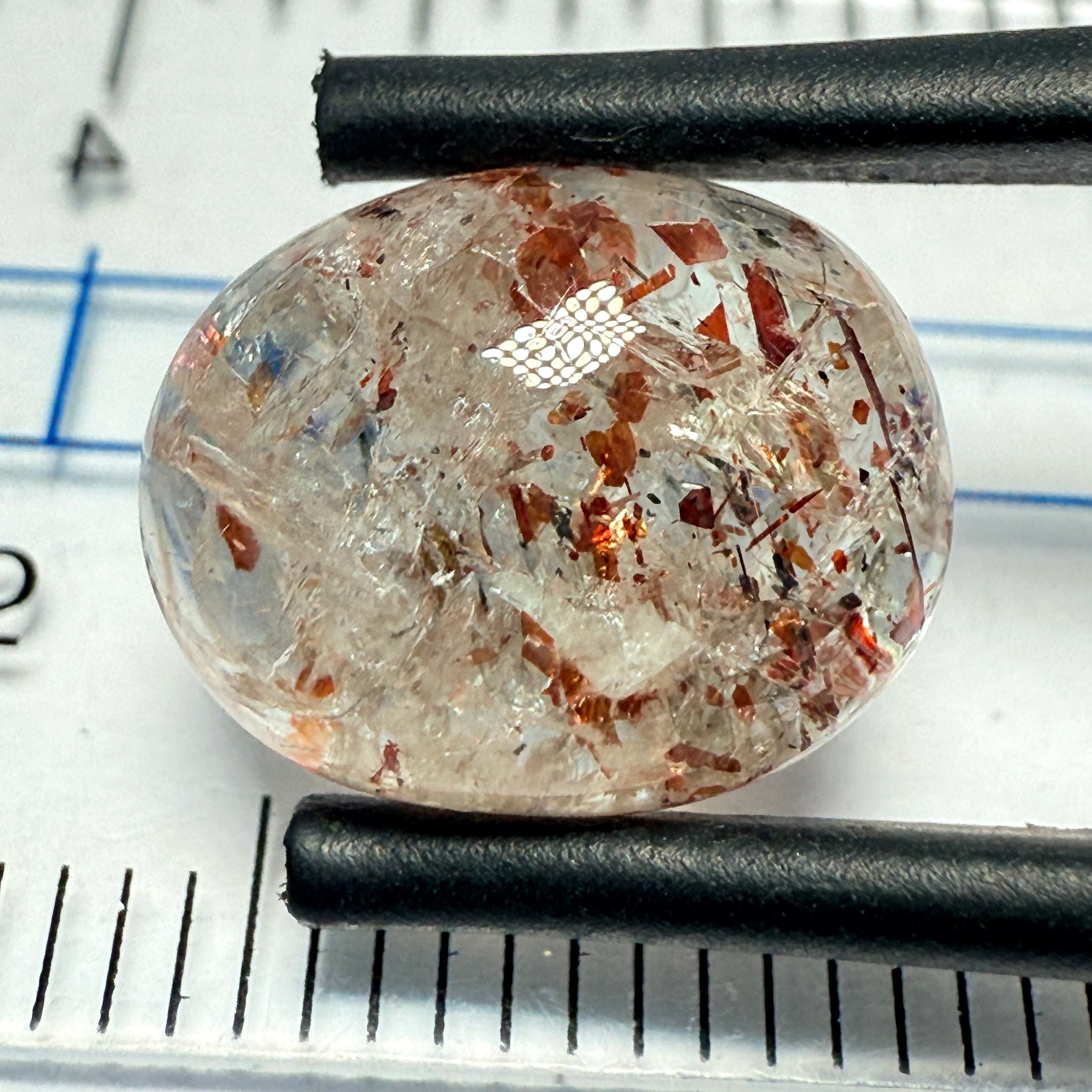 Confetti Sunstone Cabochon, 4.68ct, Tanzania, Untreated Unheated, flat backed