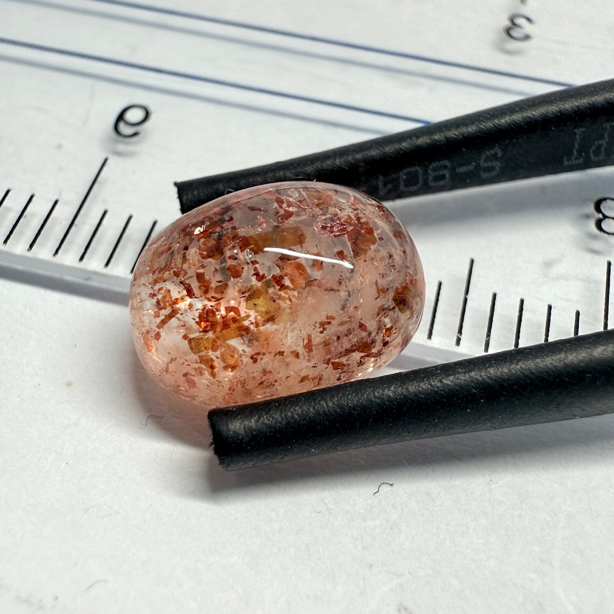Confetti Sunstone Cabochon, 2.99ct, Tanzania, Untreated Unheated, flat backed