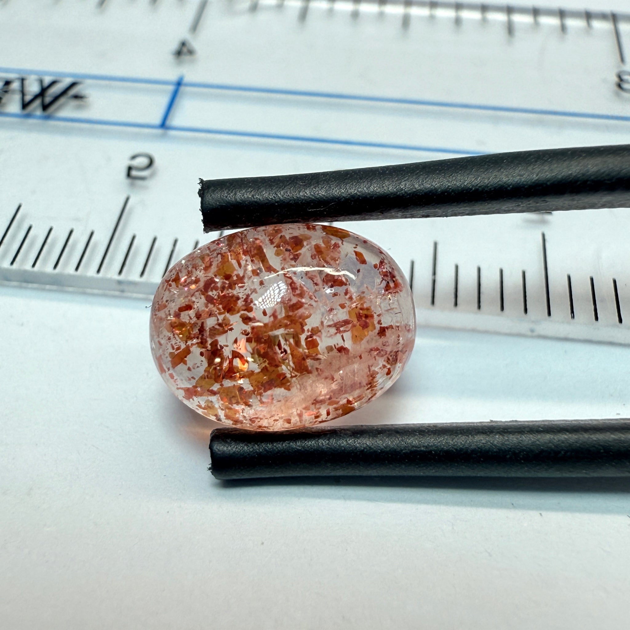 Confetti Sunstone Cabochon, 2.99ct, Tanzania, Untreated Unheated, flat backed