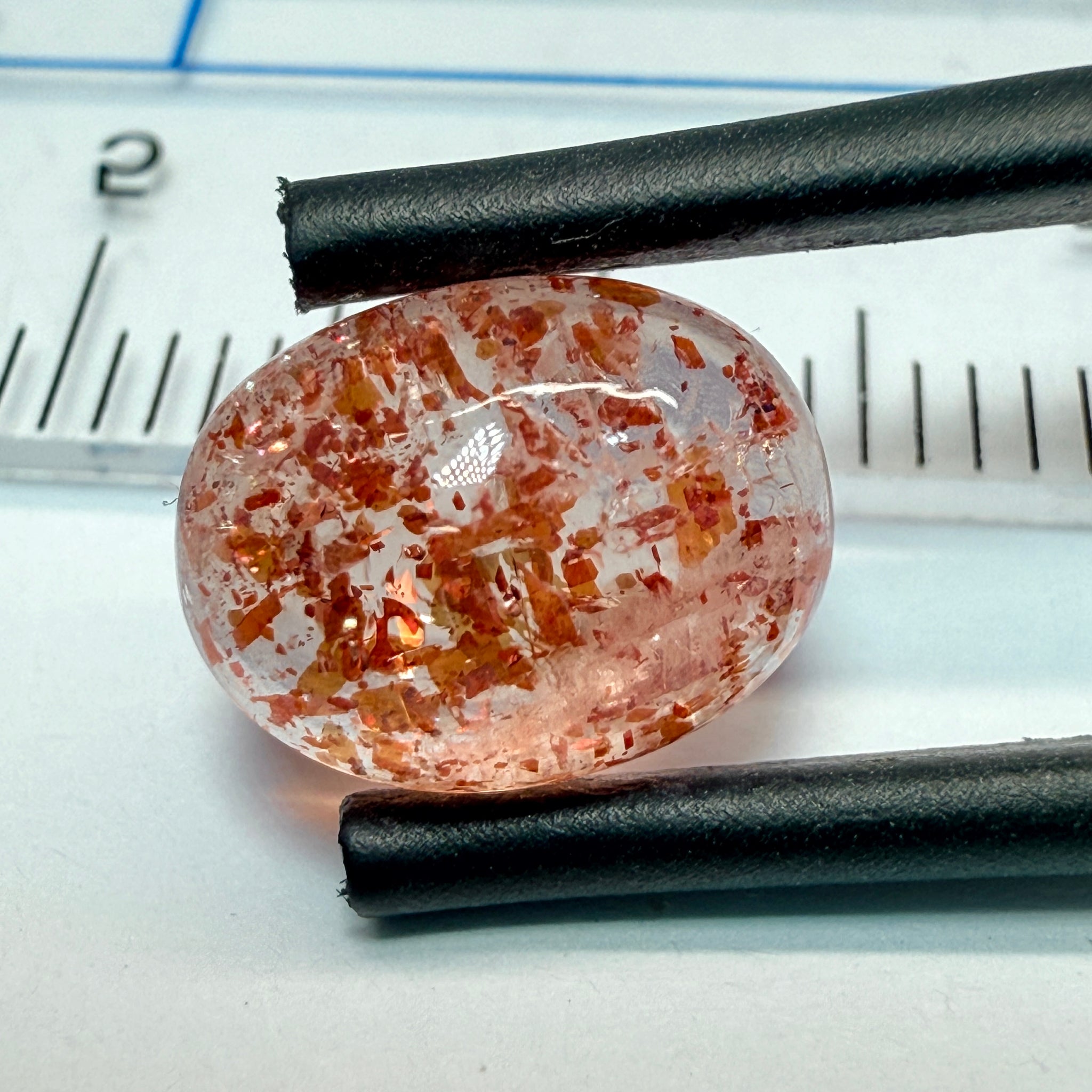 Confetti Sunstone Cabochon, 2.99ct, Tanzania, Untreated Unheated, flat backed
