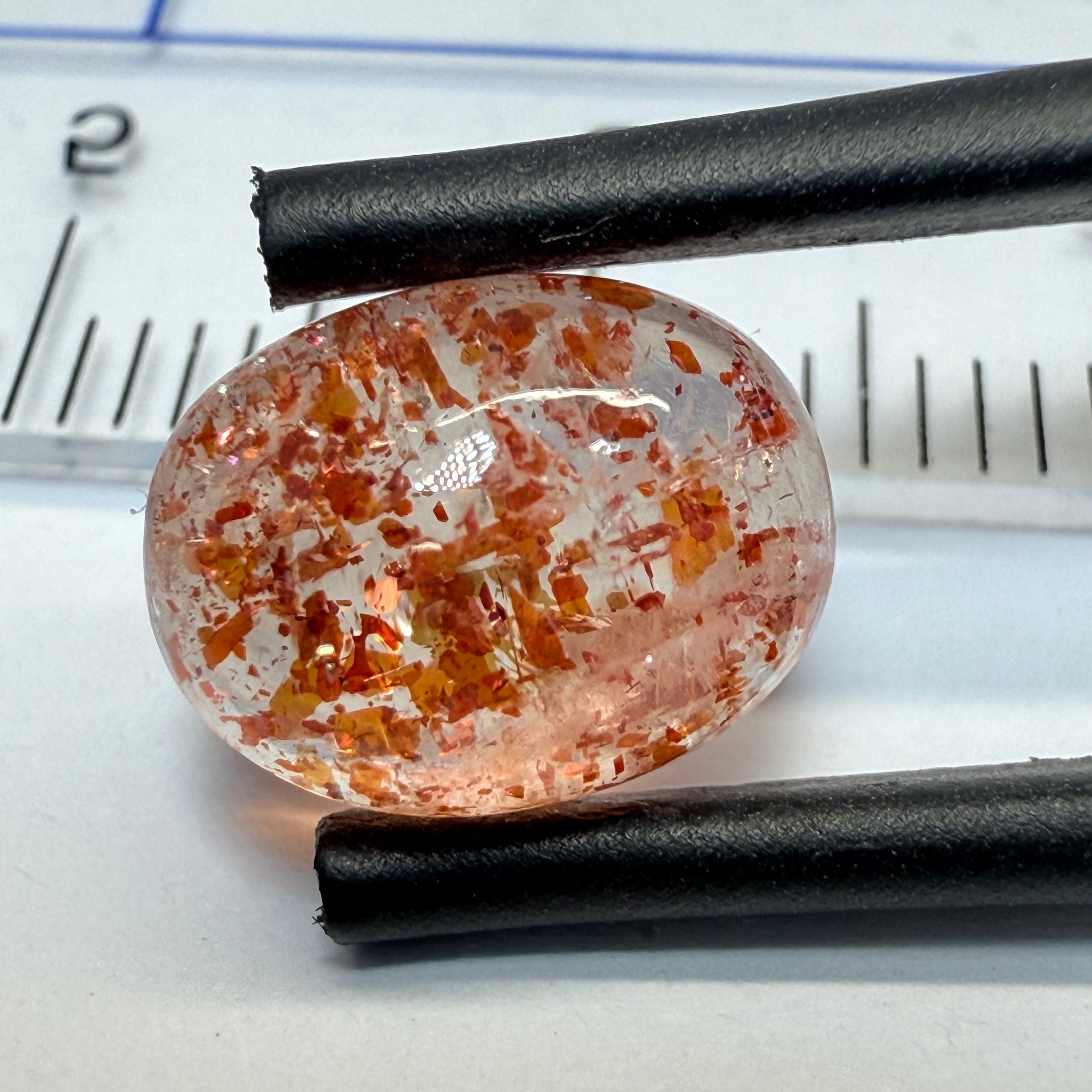 Confetti Sunstone Cabochon, 2.99ct, Tanzania, Untreated Unheated, flat backed