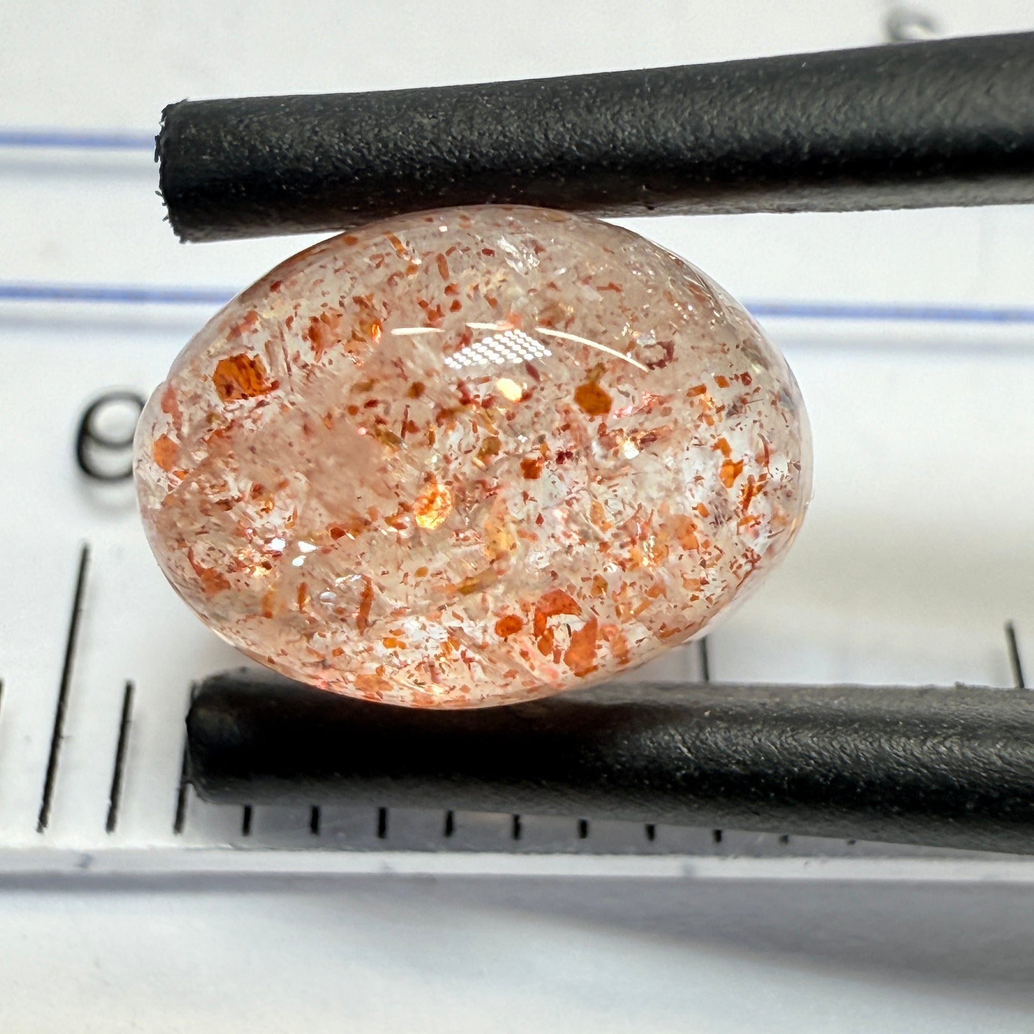 Confetti Sunstone Cabochon, 2.34ct, Tanzania, Untreated Unheated, flat backed