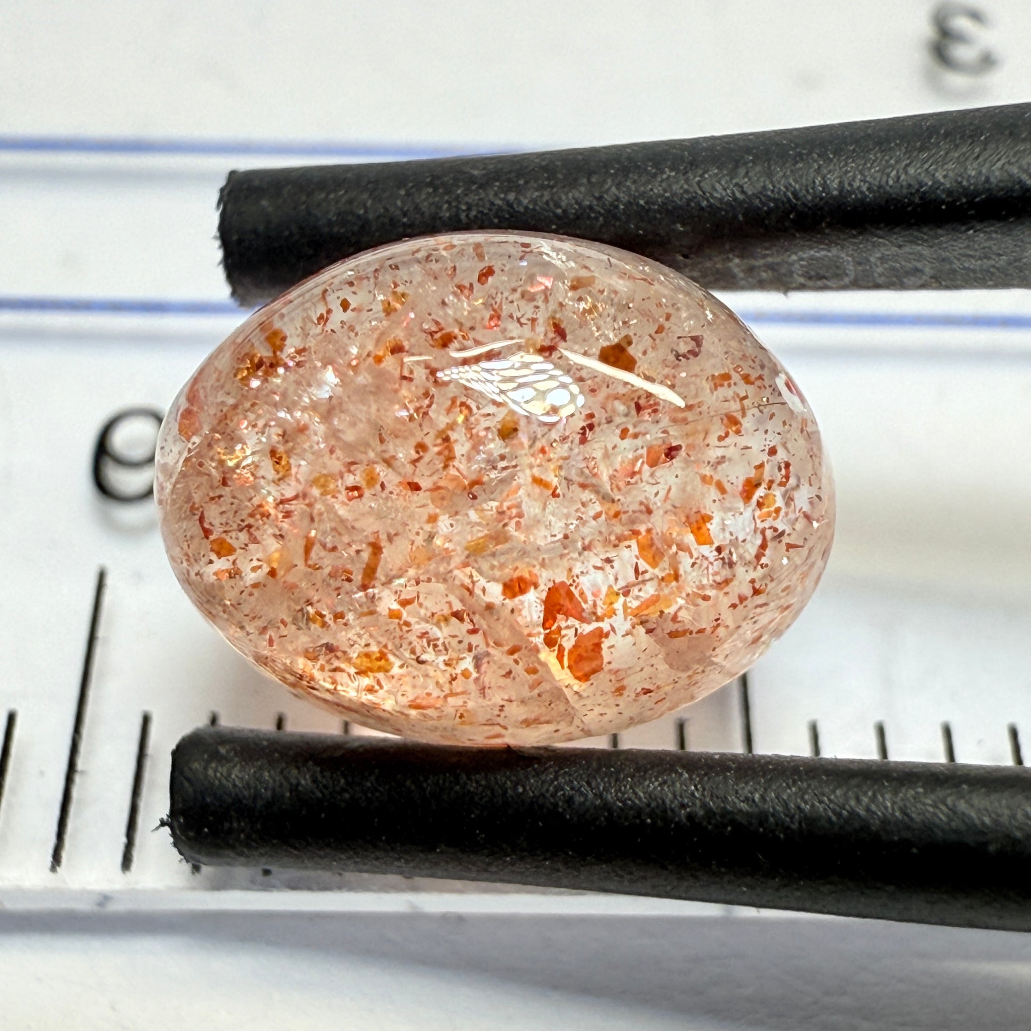 Confetti Sunstone Cabochon, 2.34ct, Tanzania, Untreated Unheated, flat backed