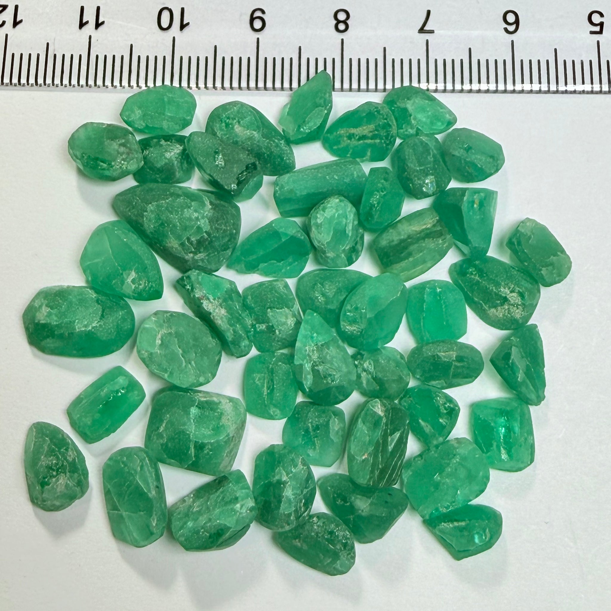Emerald Preform Lot, 89.28ct, Sumbawanga, Tanzania, Untreated Unheated, no oil, 1.16ct-6.40ct, these are heavily included but a deep saturated colour, with the inclusions probably best to cab, price reflects&nbsp;