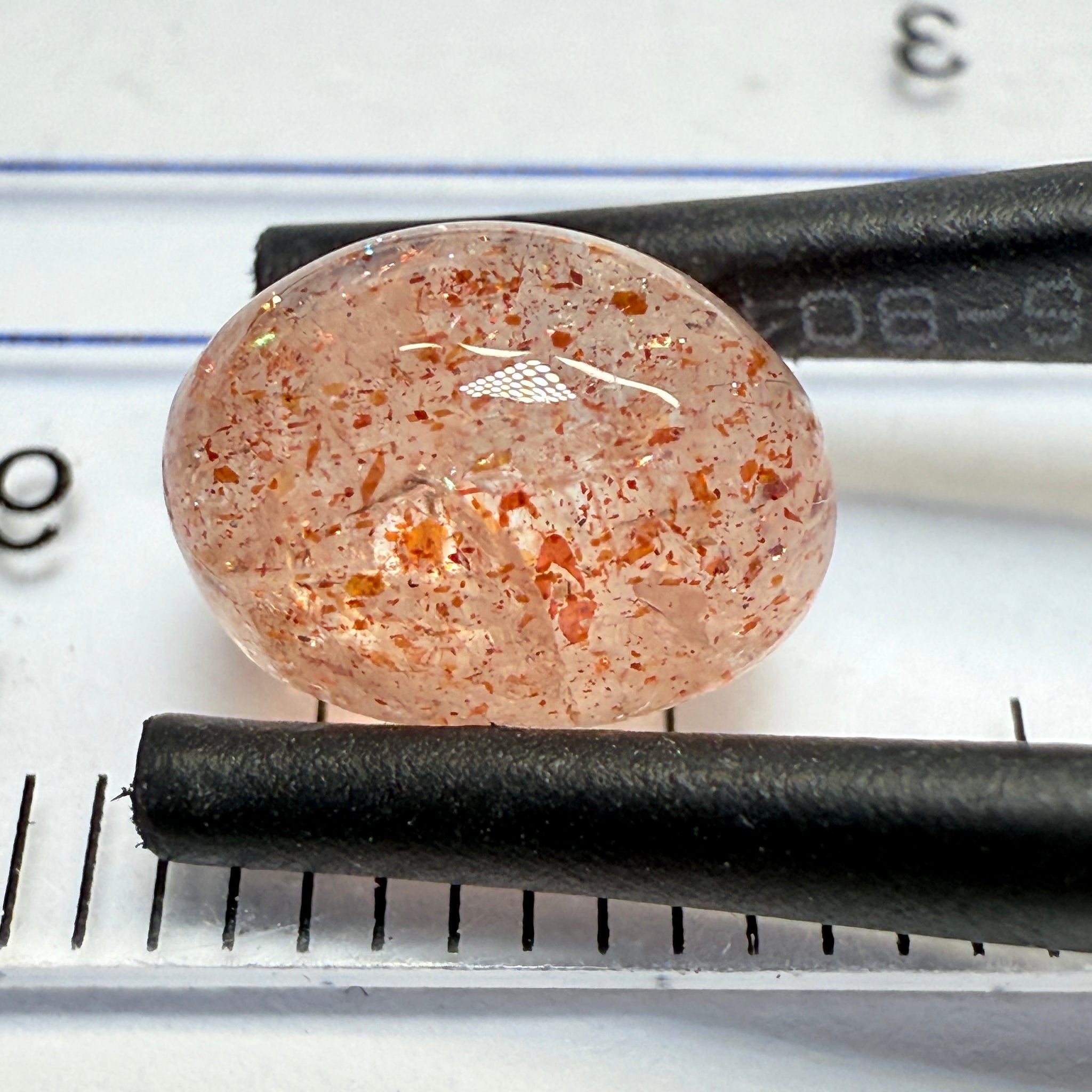 Confetti Sunstone Cabochon, 2.34ct, Tanzania, Untreated Unheated, flat backed