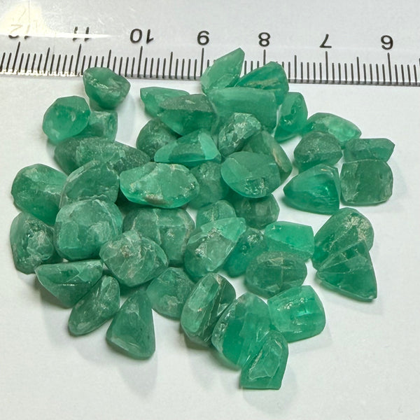 Emerald Preform Lot, 89.28ct, Sumbawanga, Tanzania, Untreated Unheated, no oil, 1.16ct-6.40ct, these are heavily included but a deep saturated colour, with the inclusions probably best to cab, price reflects&nbsp;