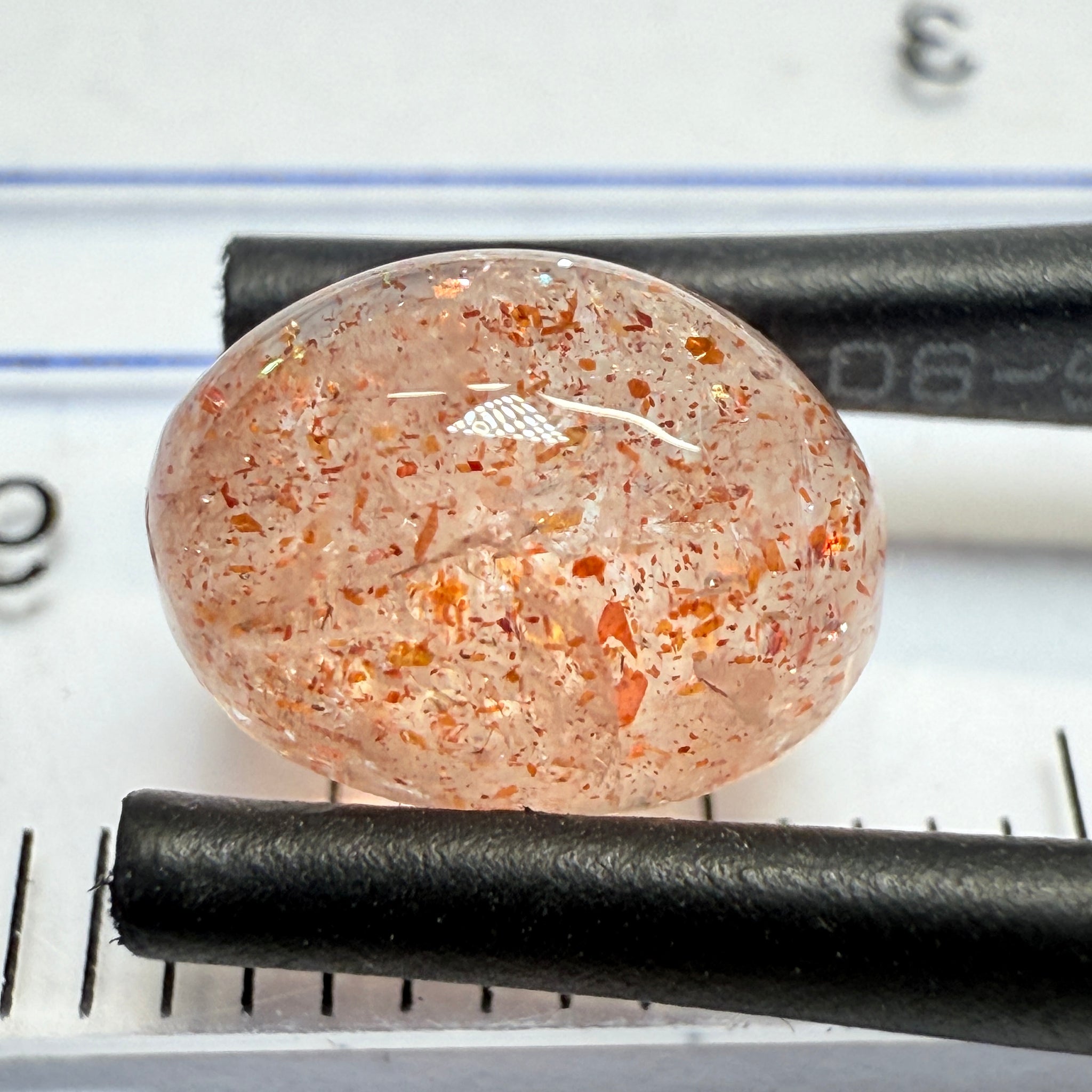 Confetti Sunstone Cabochon, 2.34ct, Tanzania, Untreated Unheated, flat backed