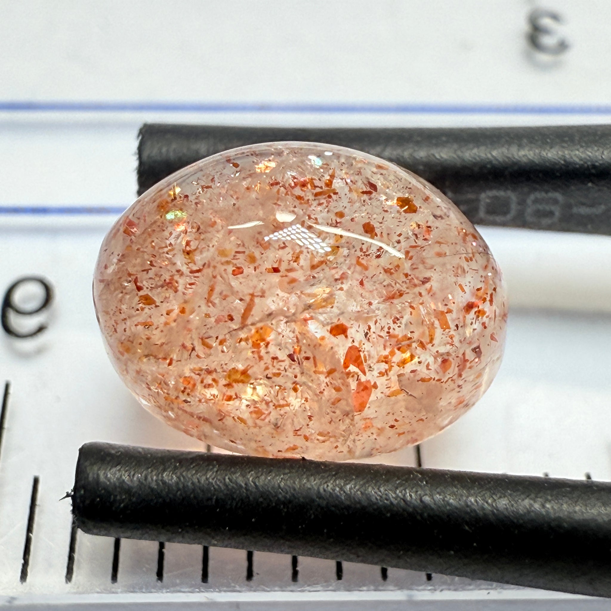 Confetti Sunstone Cabochon, 2.34ct, Tanzania, Untreated Unheated, flat backed