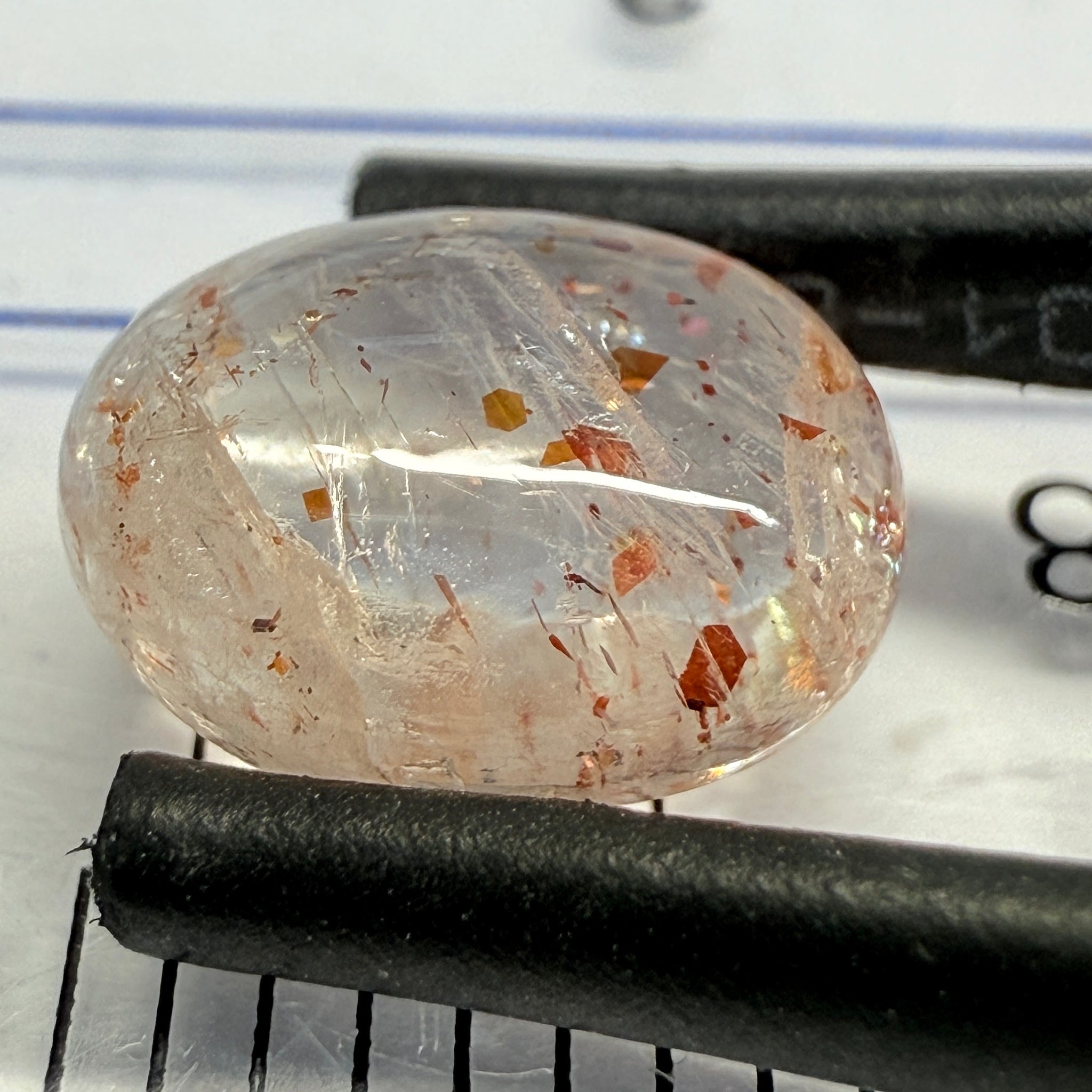 Confetti Sunstone Cabochon, 2.06ct, Tanzania, Untreated Unheated, flat backed