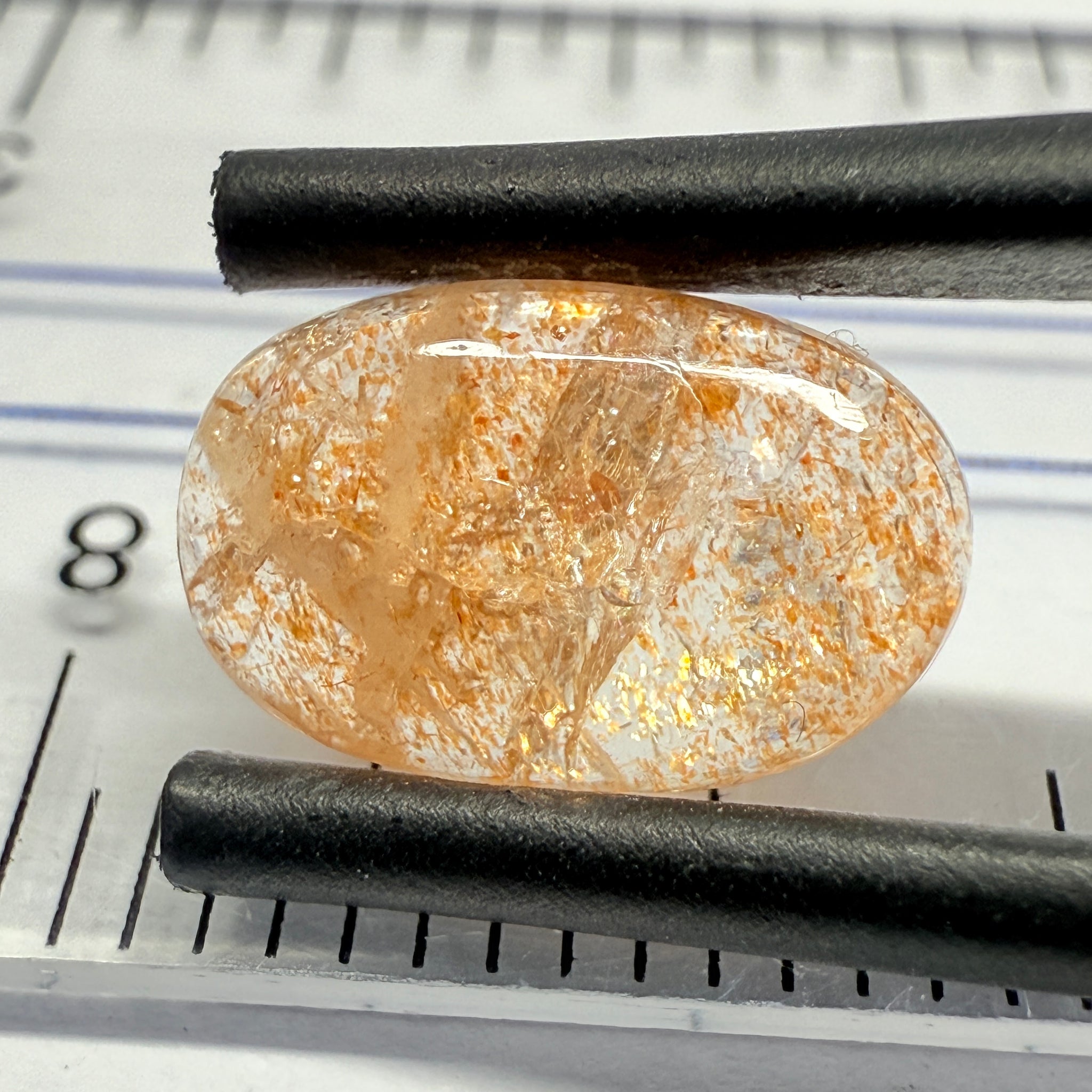 Confetti Sunstone Cabochon, 1.85ct, Tanzania, Untreated Unheated, flat backed