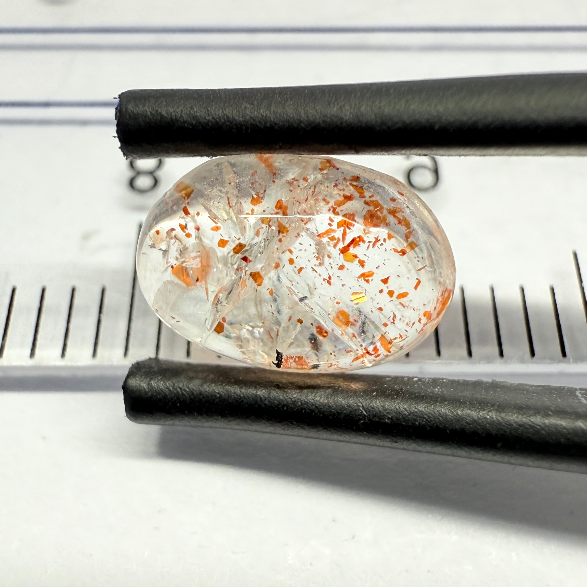 Confetti Sunstone Cabochon, 1.66ct, Tanzania, Untreated Unheated, flat backed