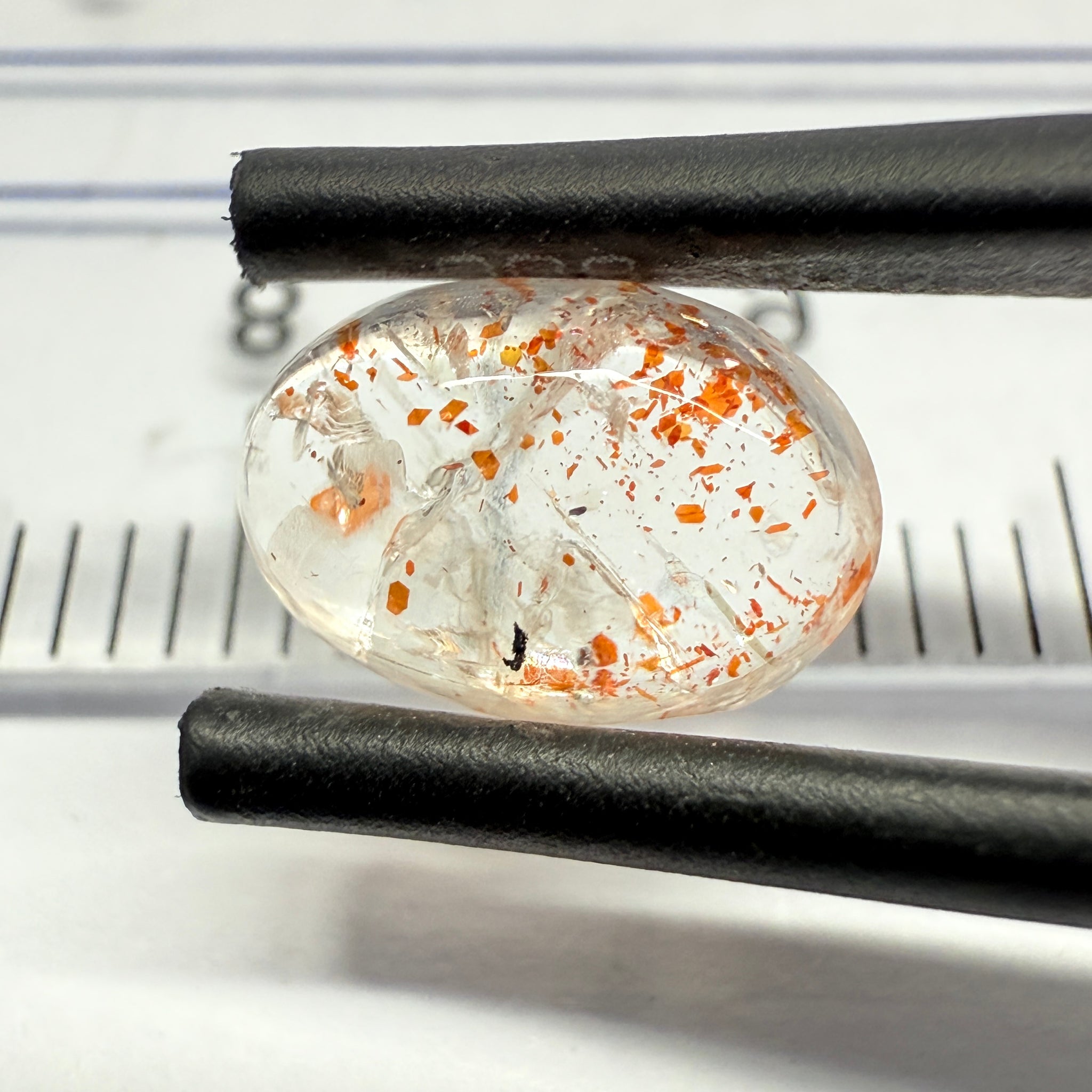 Confetti Sunstone Cabochon, 1.66ct, Tanzania, Untreated Unheated, flat backed