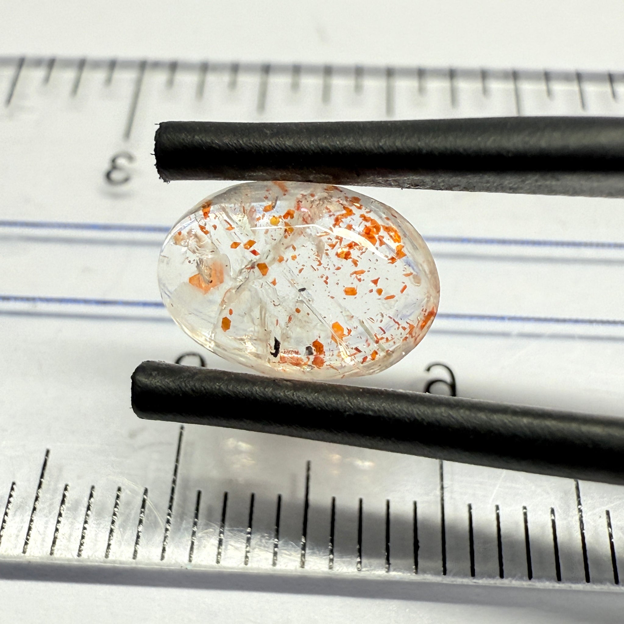 Confetti Sunstone Cabochon, 1.66ct, Tanzania, Untreated Unheated, flat backed