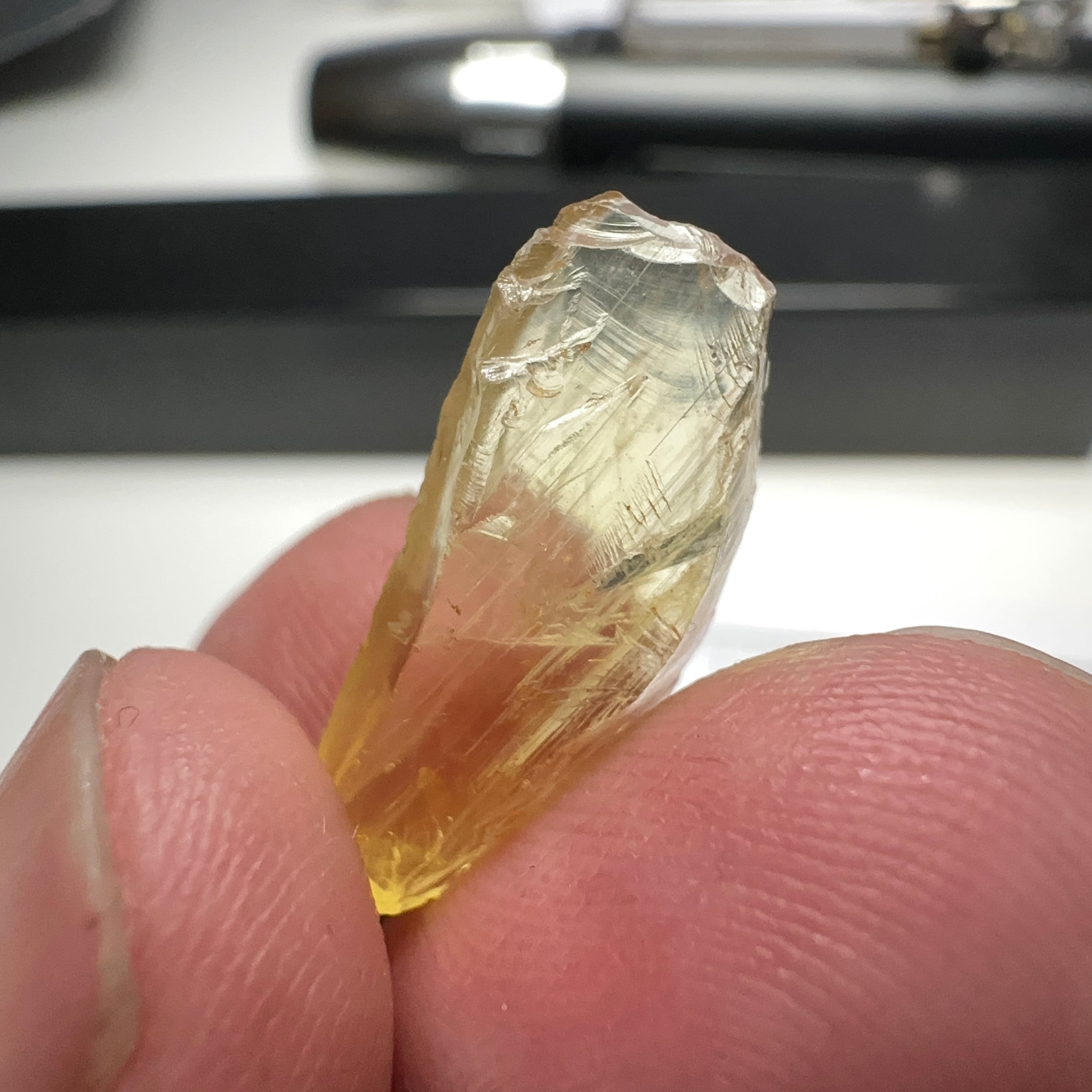 Danburite, 7.12ct, Tanzania, Untreated Unheated, heavily needled, dividing crack