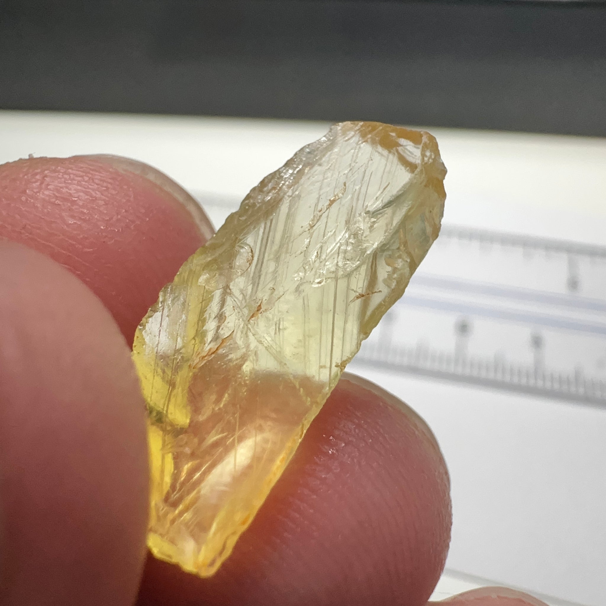 Danburite, 7.12ct, Tanzania, Untreated Unheated, heavily needled, dividing crack