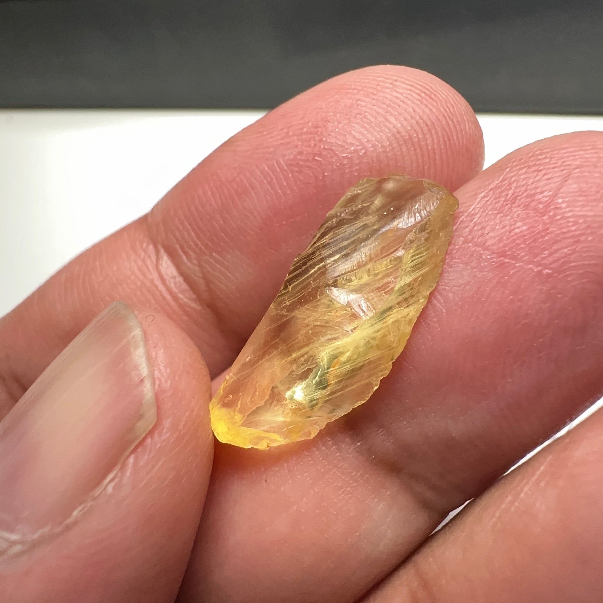 Danburite, 7.12ct, Tanzania, Untreated Unheated, heavily needled, dividing crack