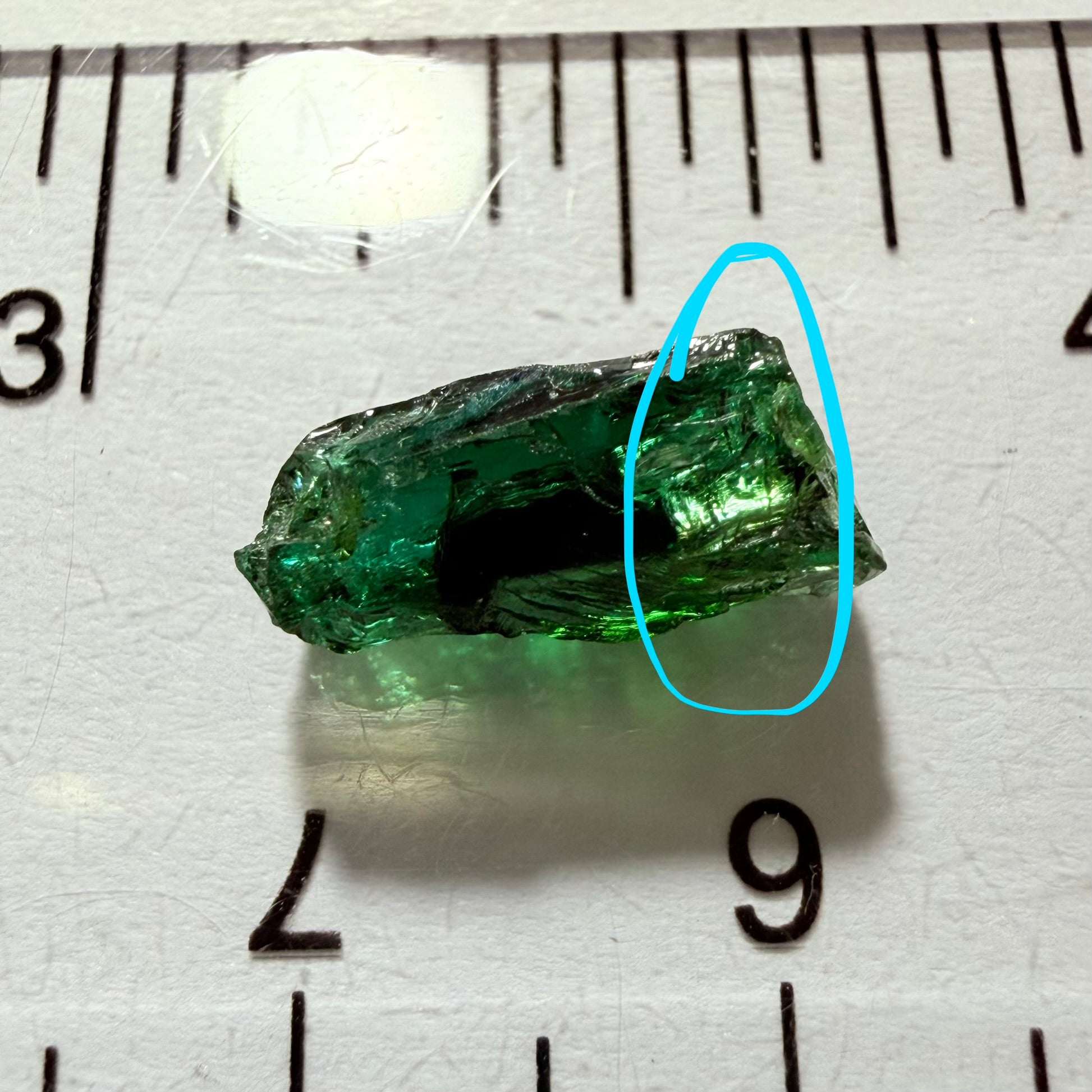 Tanzanite / Zoisite Crystal Specimen, 3.41ct, Merelani, Tanzania. Unheated Unheated, faceting portion in the center, major crack on the side circled in next pic