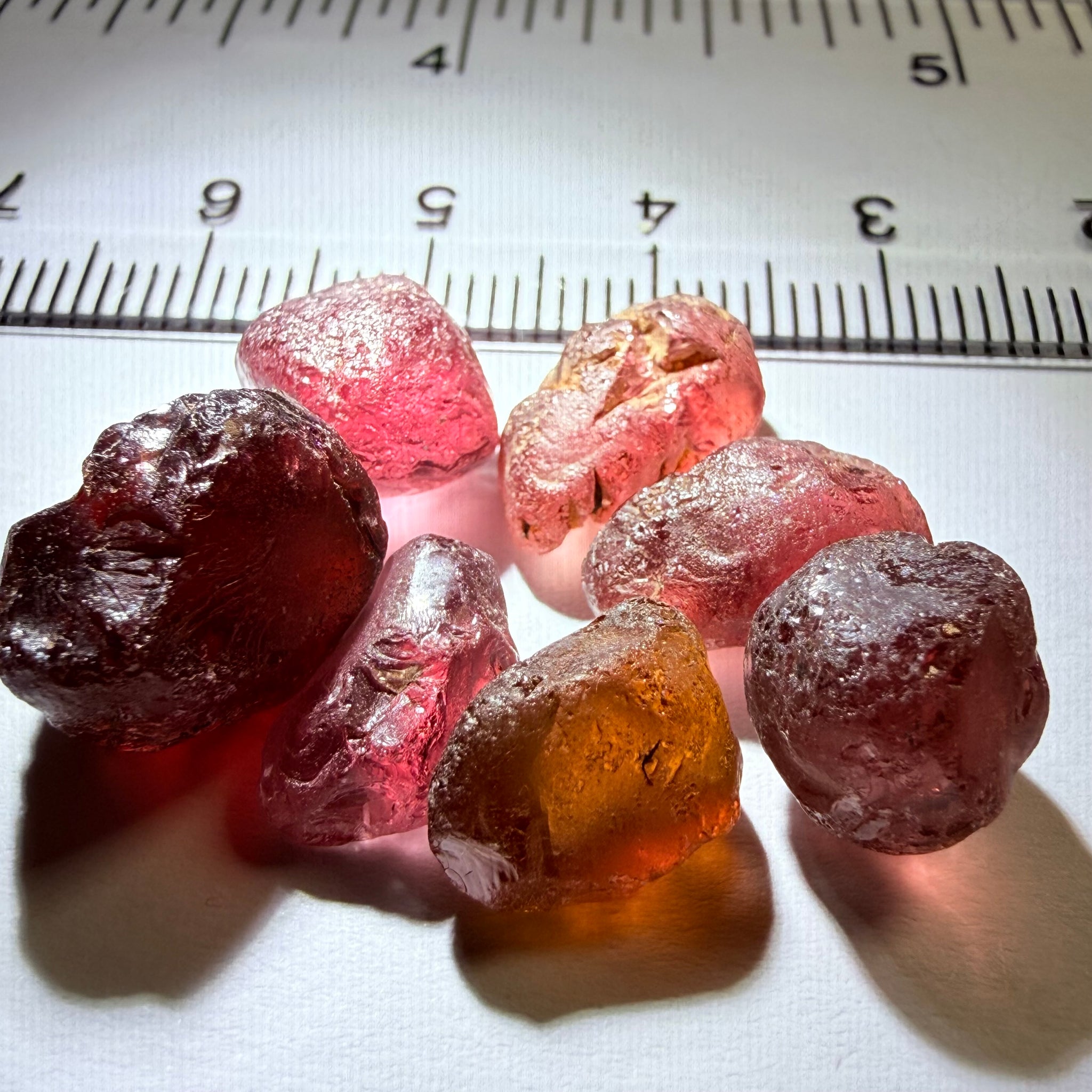 Tanzanian Garnet Lot, 51.40ct, Different locations in Tanzania, Untreated Unheated, slightly to moderately included stones, all Facetable, some are flat shapes, 4.08ct-14.39ct