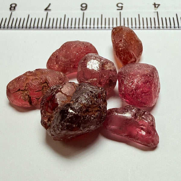 Tanzanian Garnet Lot, 51.40ct, Different locations in Tanzania, Untreated Unheated, slightly to moderately included stones, all Facetable, some are flat shapes, 4.08ct-14.39ct