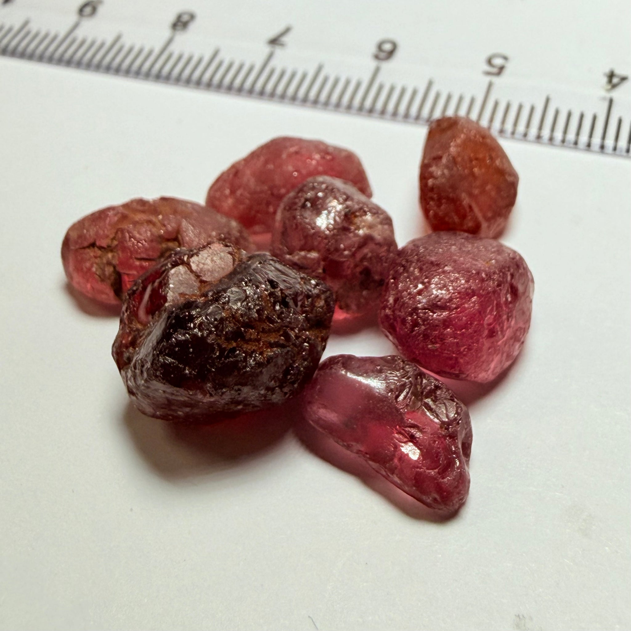 Tanzanian Garnet Lot, 51.40ct, Different locations in Tanzania, Untreated Unheated, slightly to moderately included stones, all Facetable, some are flat shapes, 4.08ct-14.39ct