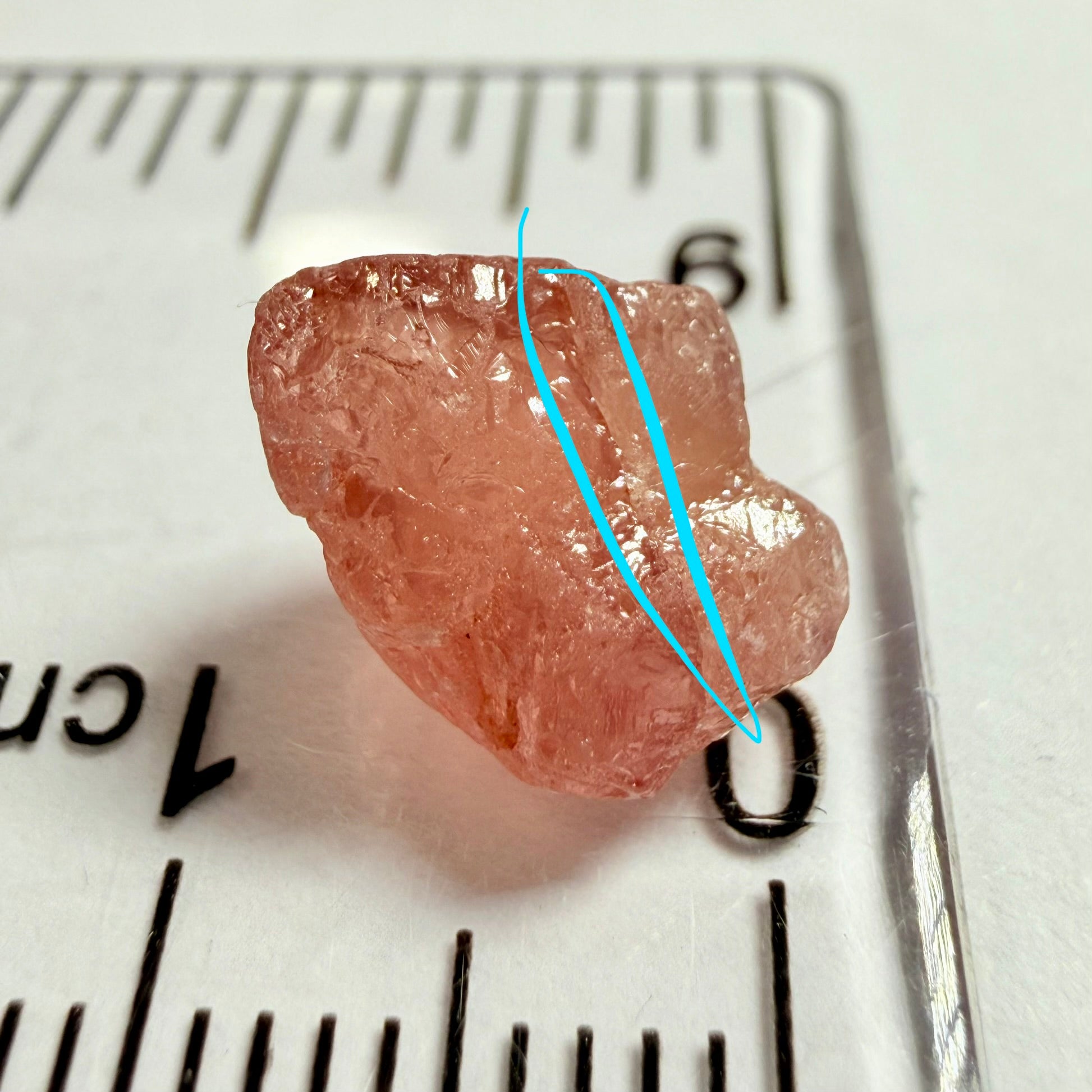 Umba Padparadscha Sapphire, 4.21ct, Umba Valley, Tanzania, Untreated Unheated, on the skin, going around 1mm in there is a crack that will come off on preform, rest vvs with a little bit of silk, see pics for crack markings