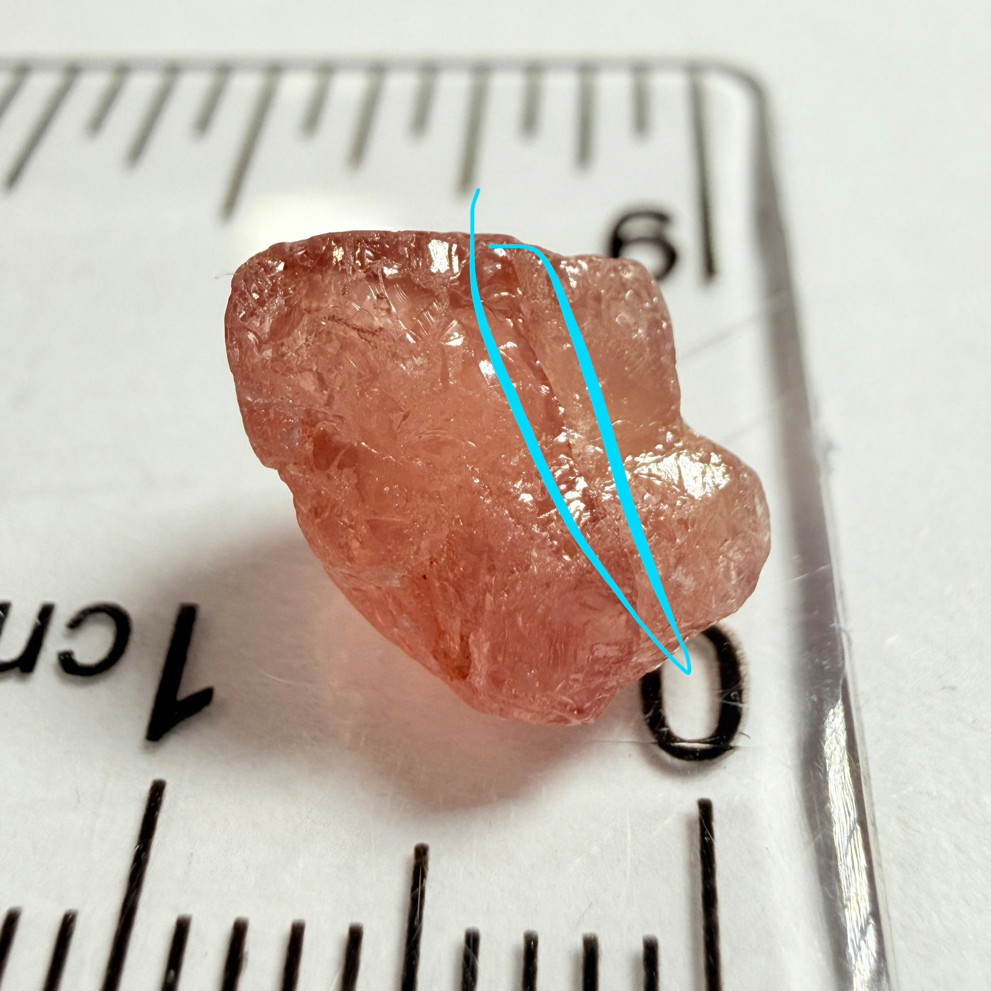 Umba Padparadscha Sapphire, 4.21ct, Umba Valley, Tanzania, Untreated Unheated, on the skin, going around 1mm in there is a crack that will come off on preform, rest vvs with a little bit of silk, see pics for crack markings